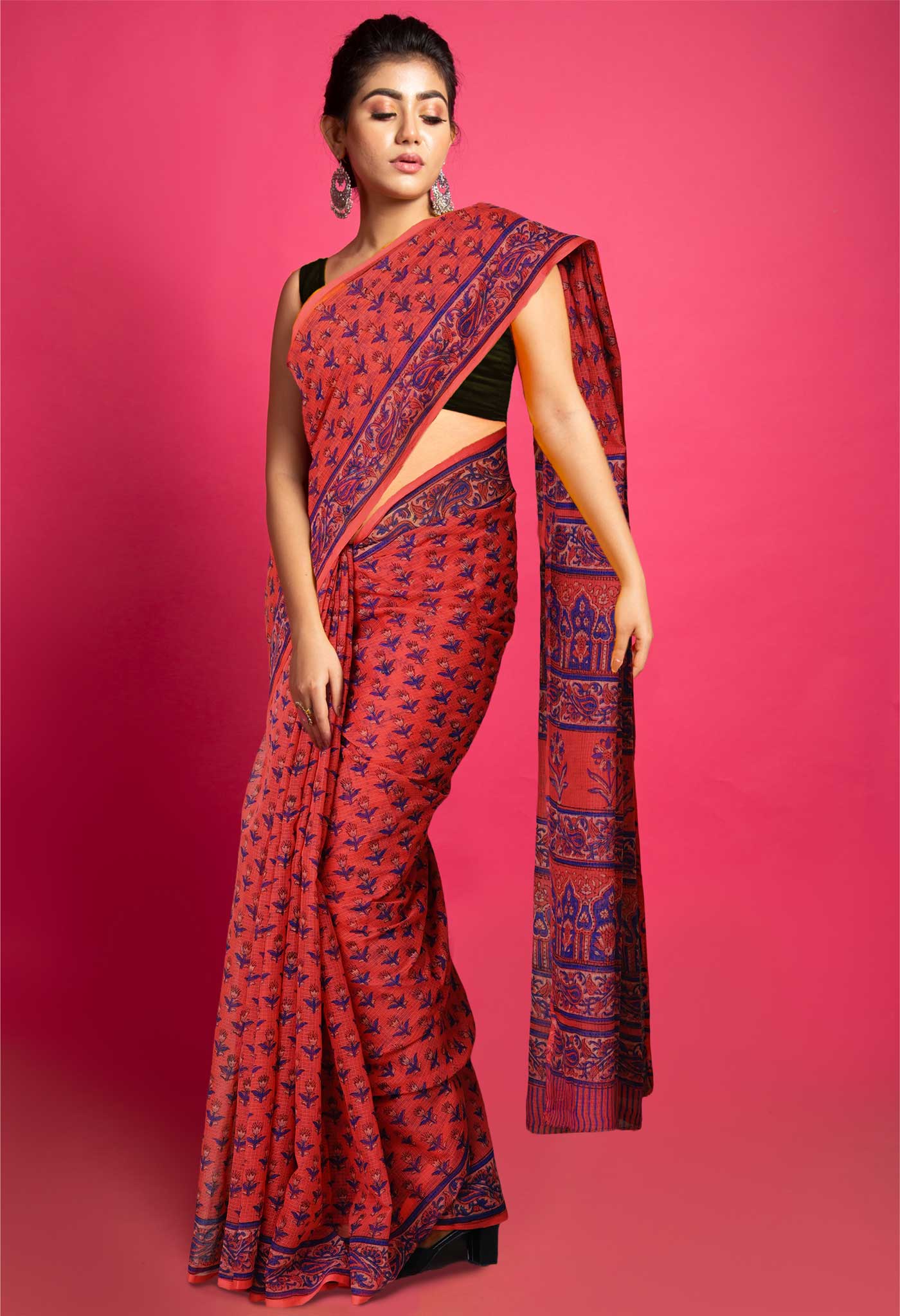 Pink Pure Hand Block Printed Kota Saree-UNM80312