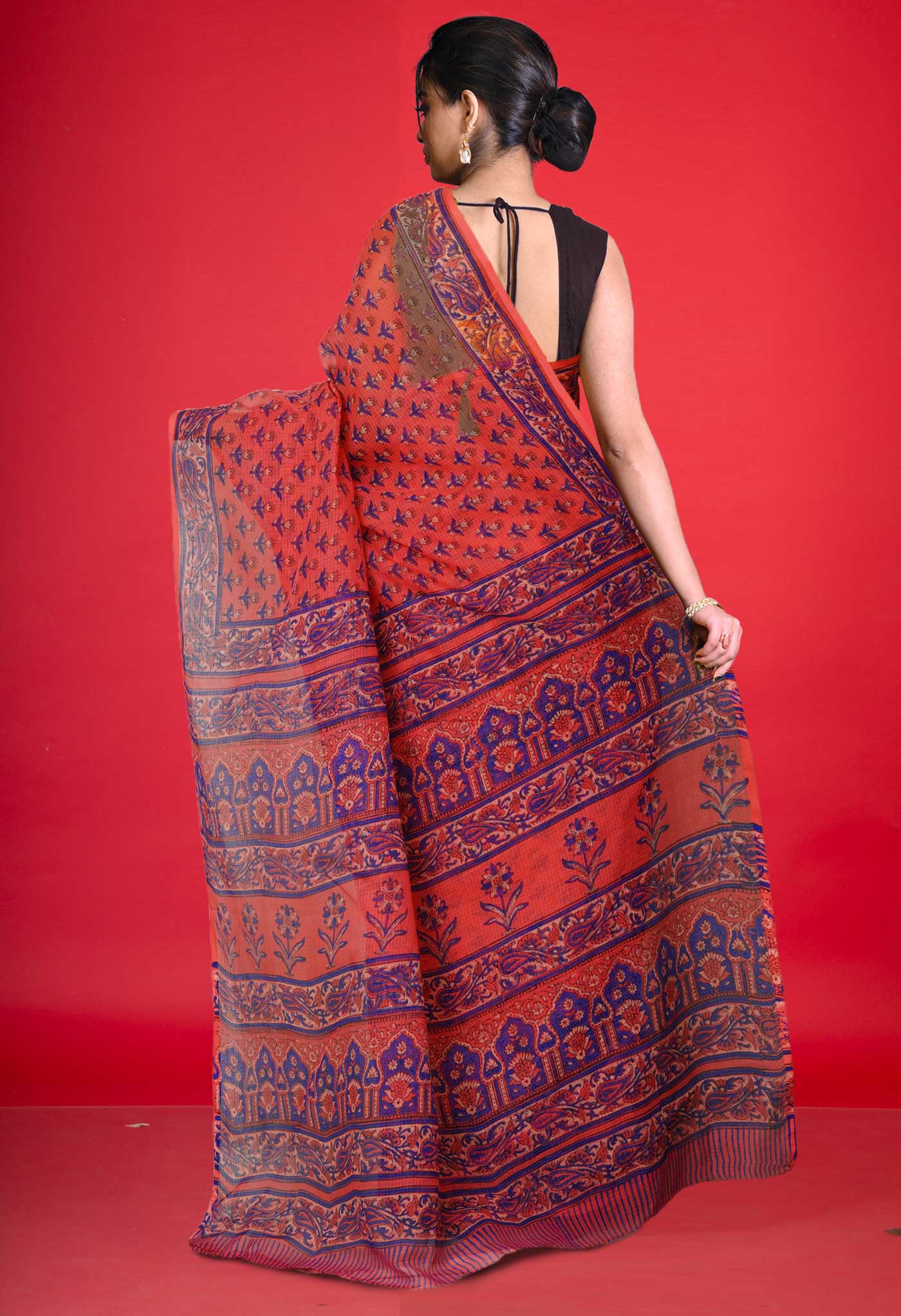 Pink Pure Hand Block Printed Kota Saree-UNM80312