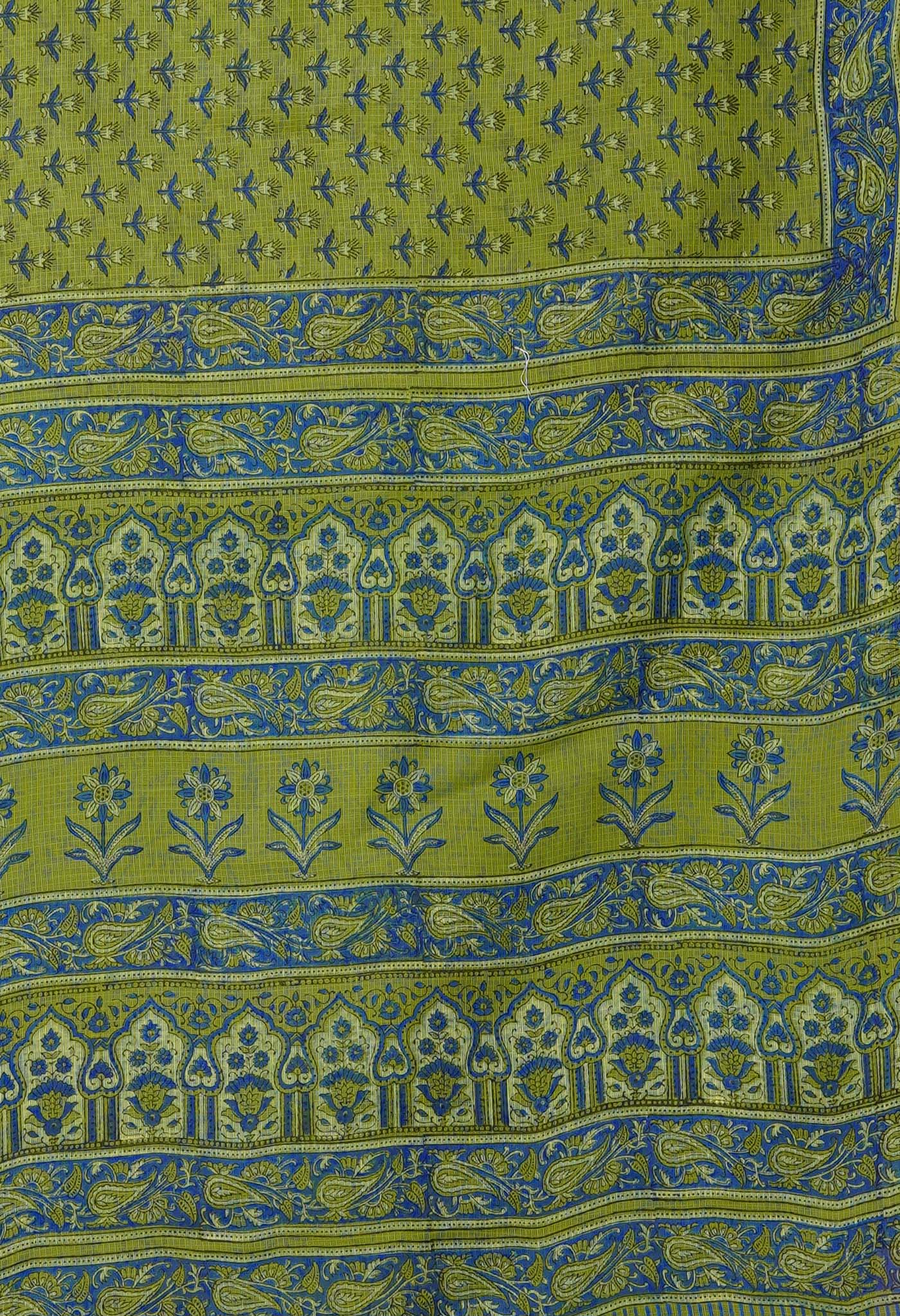 Green Pure Hand Block Printed Kota Saree-UNM80313