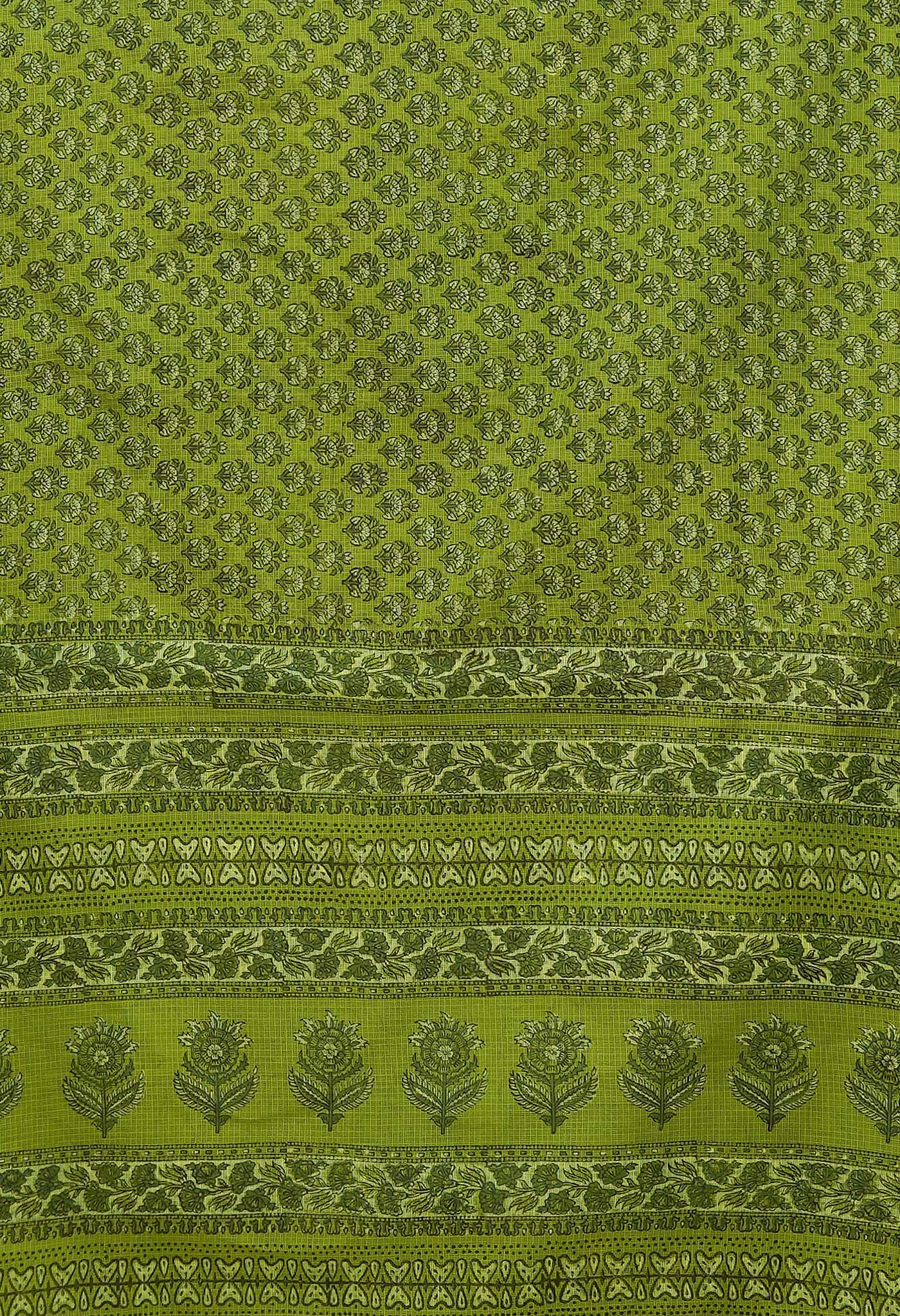 Green Pure Hand Block Printed Kota Saree-UNM80318