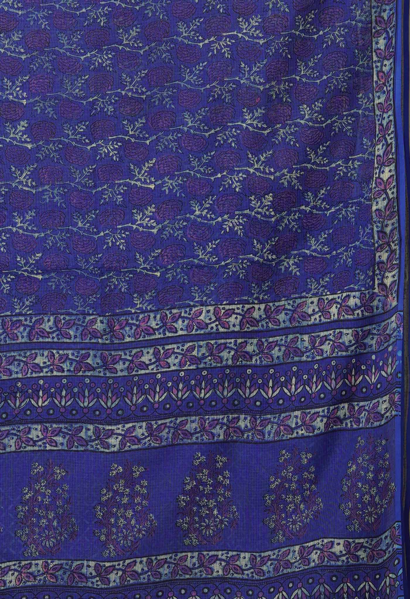 Blue Pure Hand Block Printed Kota Saree-UNM80321