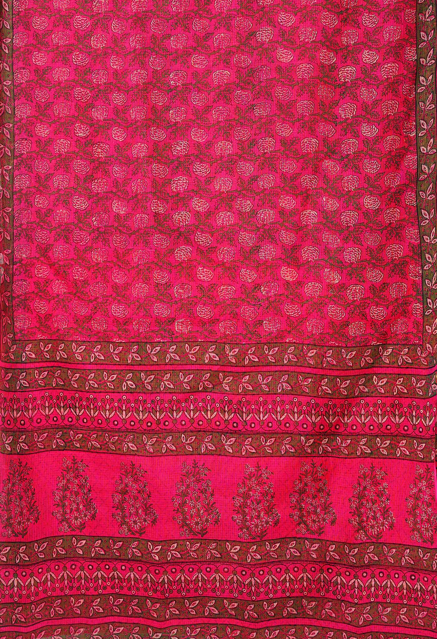 Pink Pure Hand Block Printed Kota Saree-UNM80326