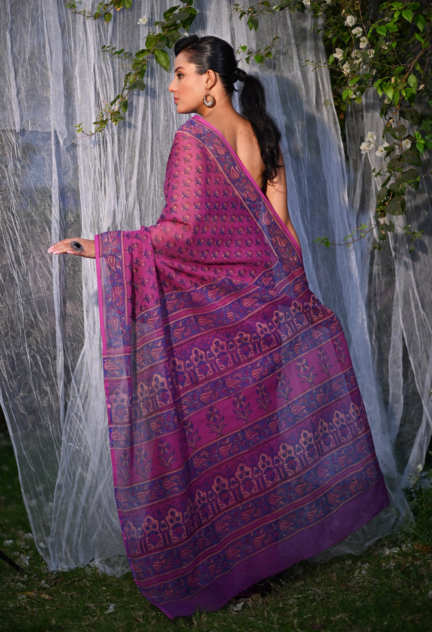 Purple Pure Hand Block Printed Kota Saree-UNM80328