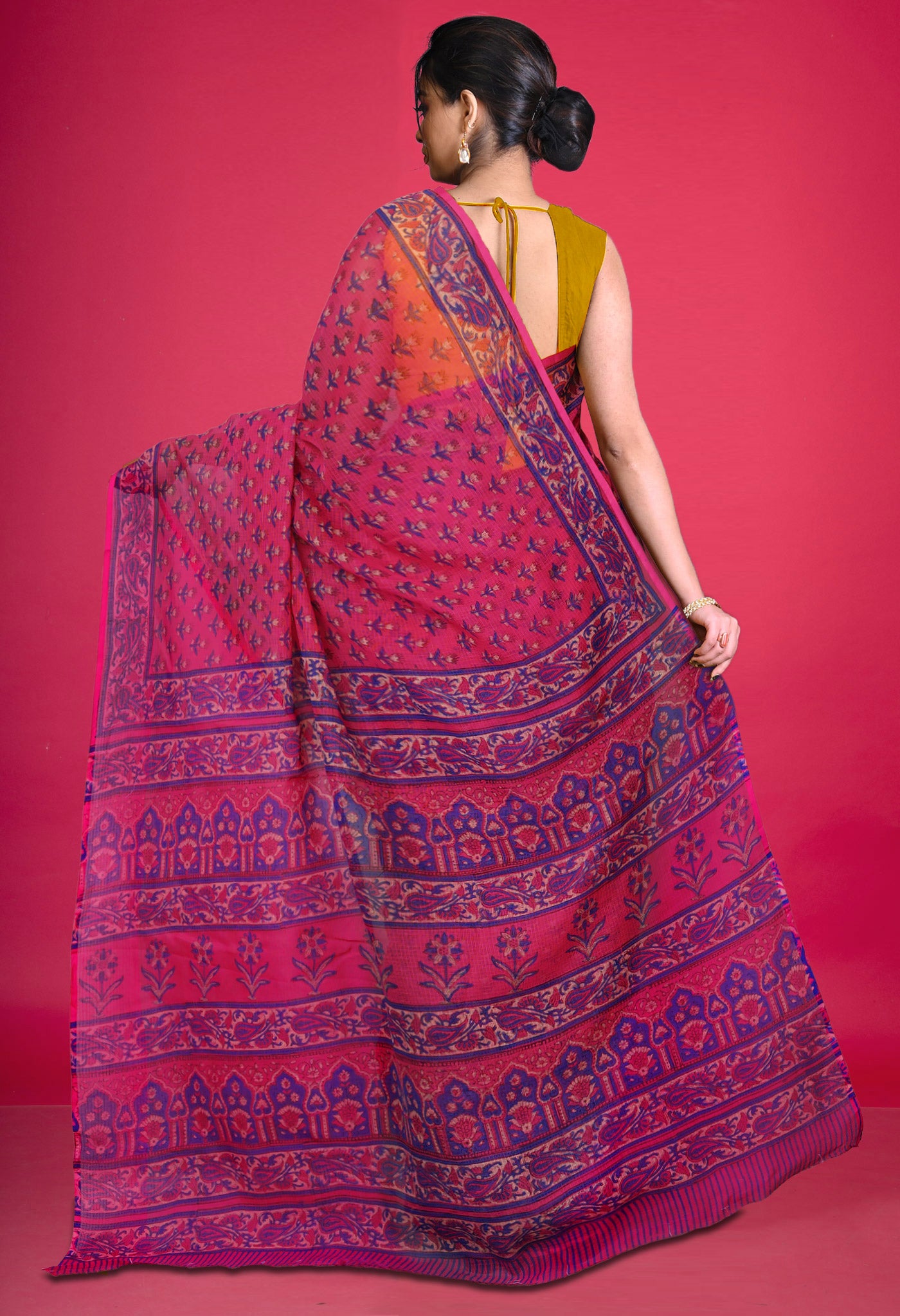 Pink Pure Hand Block Printed Kota Saree-UNM80329