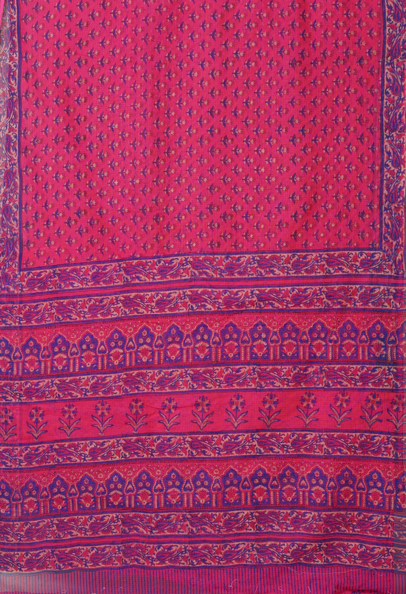 Pink Pure Hand Block Printed Kota Saree-UNM80329