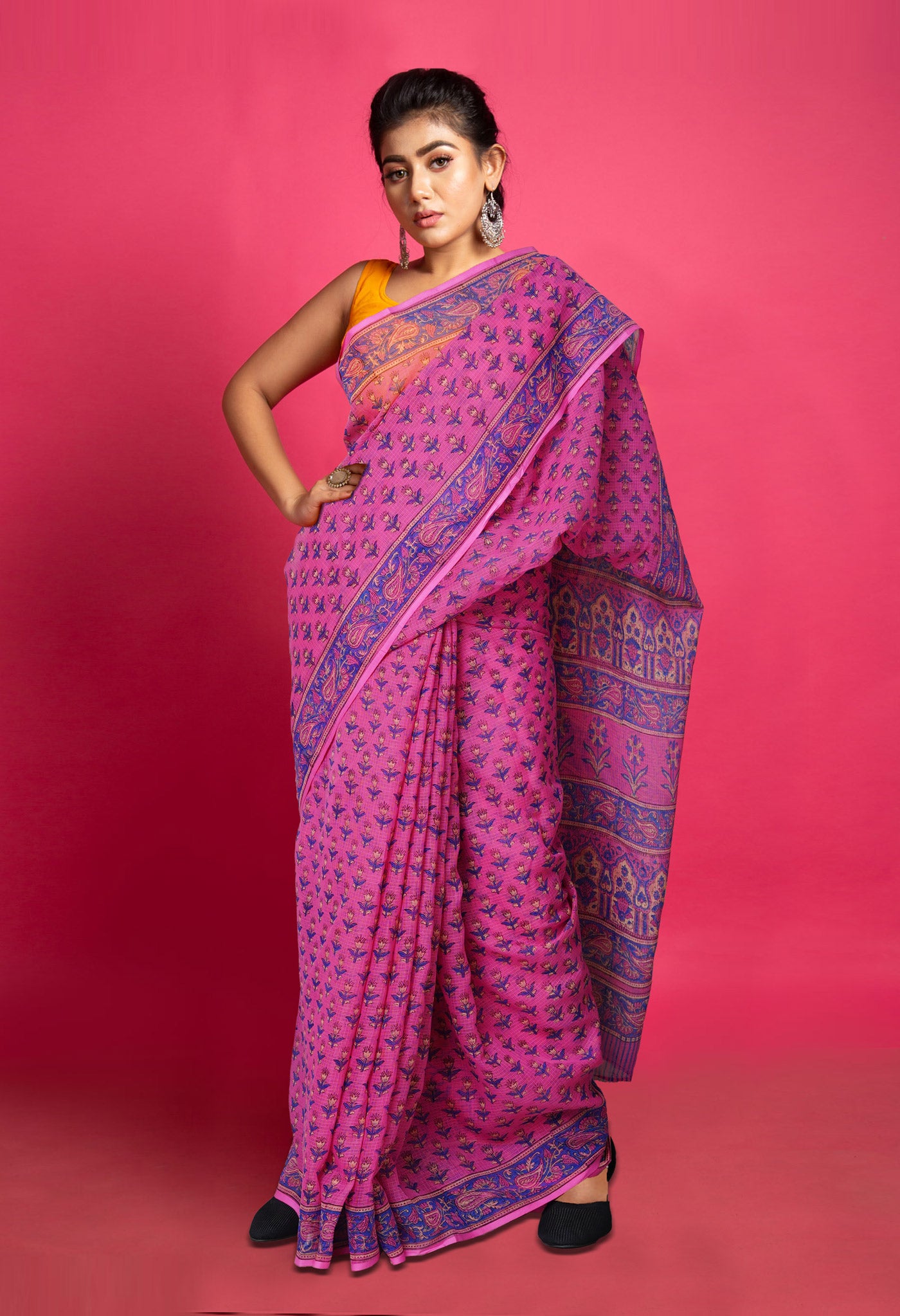 Pink Pure Hand Block Printed Kota Saree-UNM80331