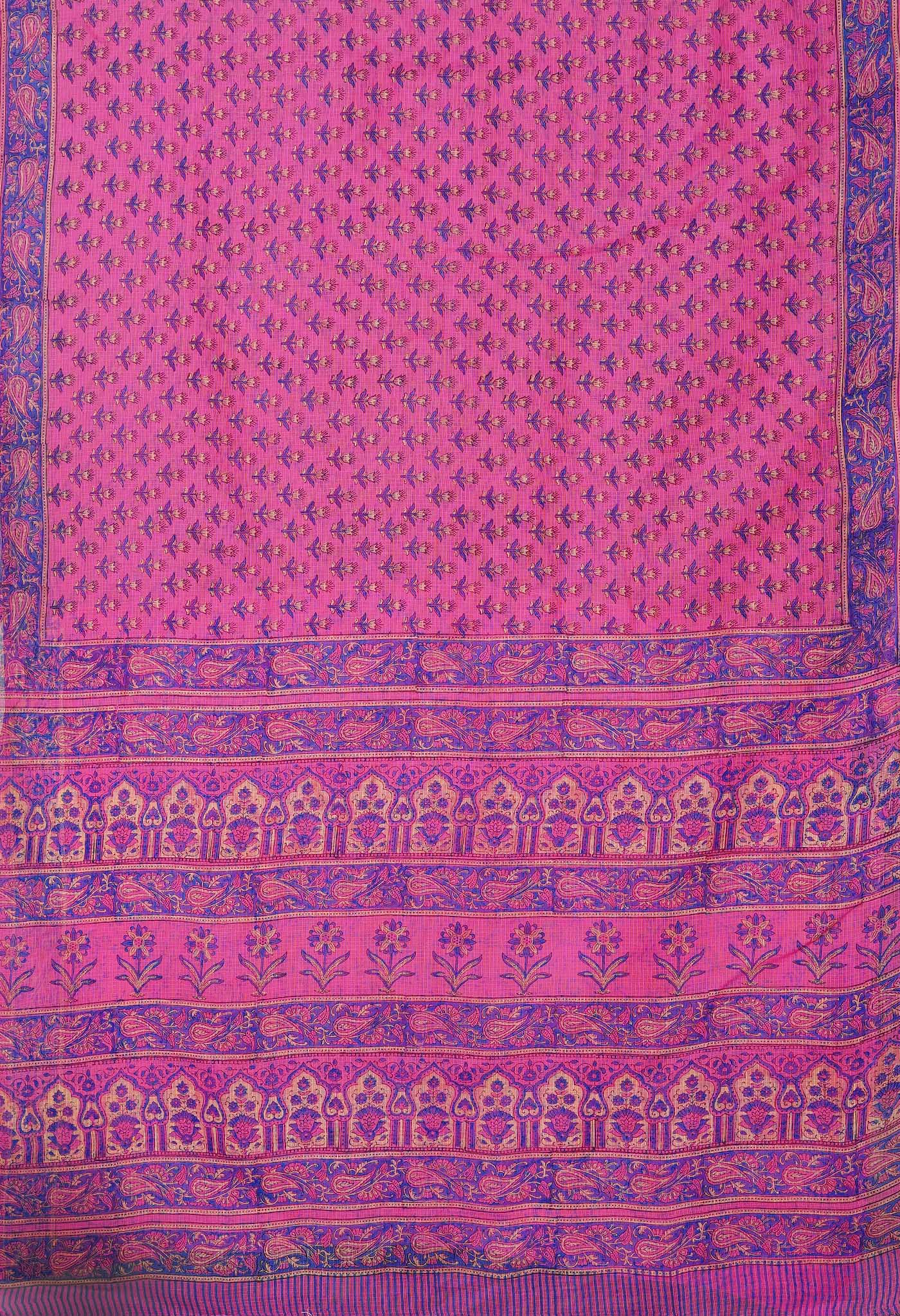 Pink Pure Hand Block Printed Kota Saree-UNM80331