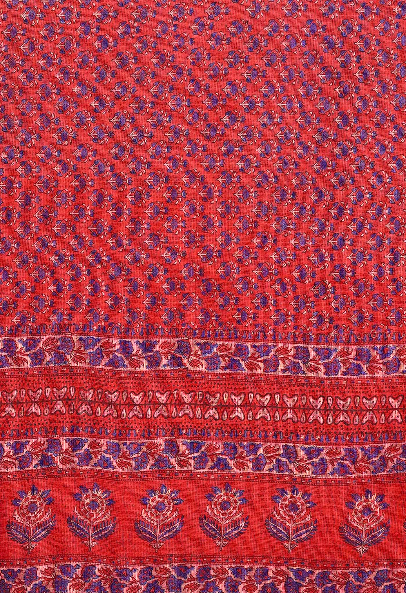 Red Pure Hand Block Printed Kota Saree-UNM80332