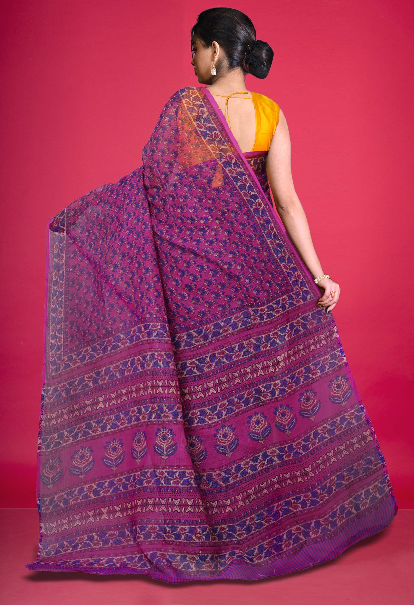 Purple Pure Hand Block Printed Kota Saree-UNM80334