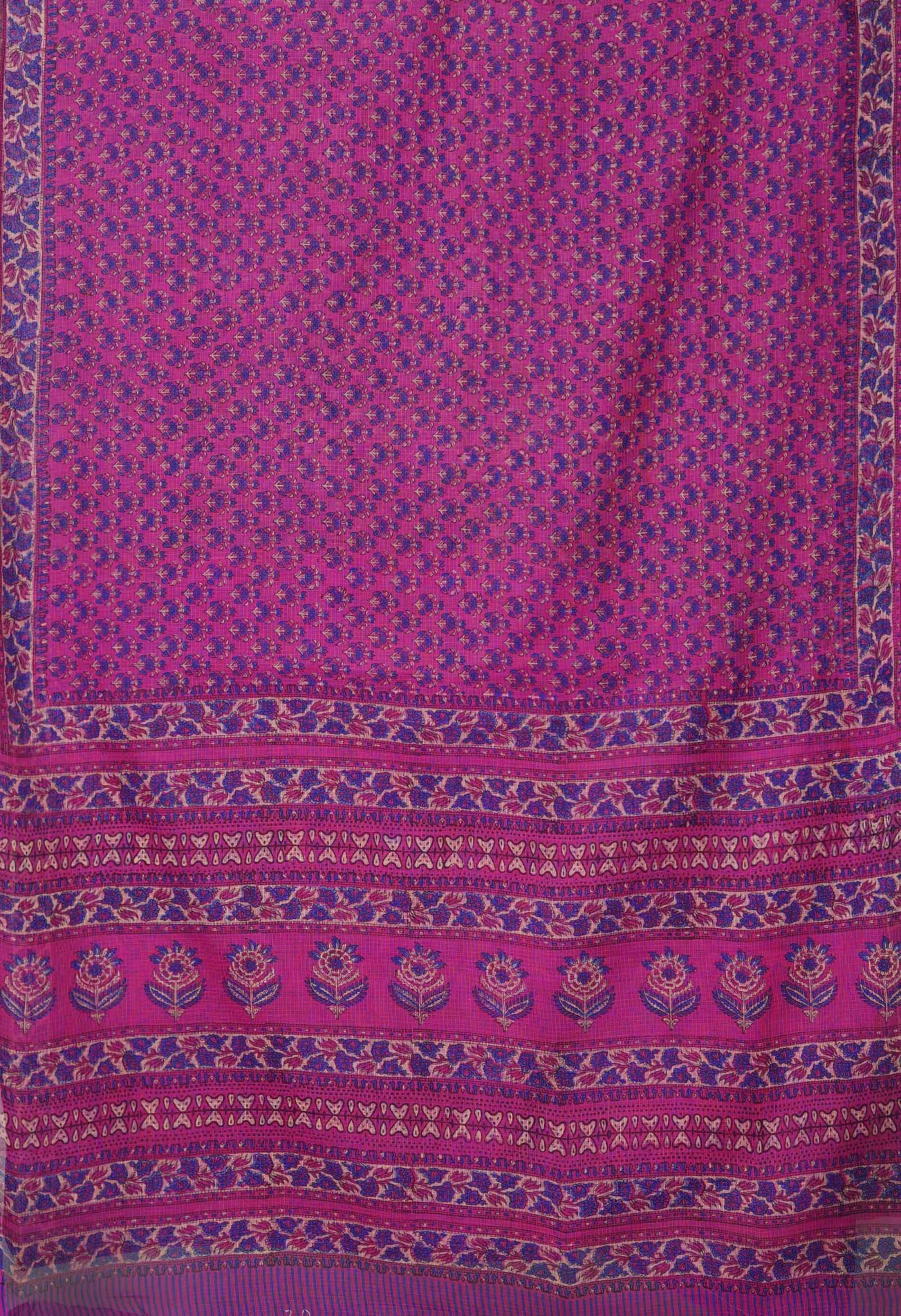 Purple Pure Hand Block Printed Kota Saree-UNM80334