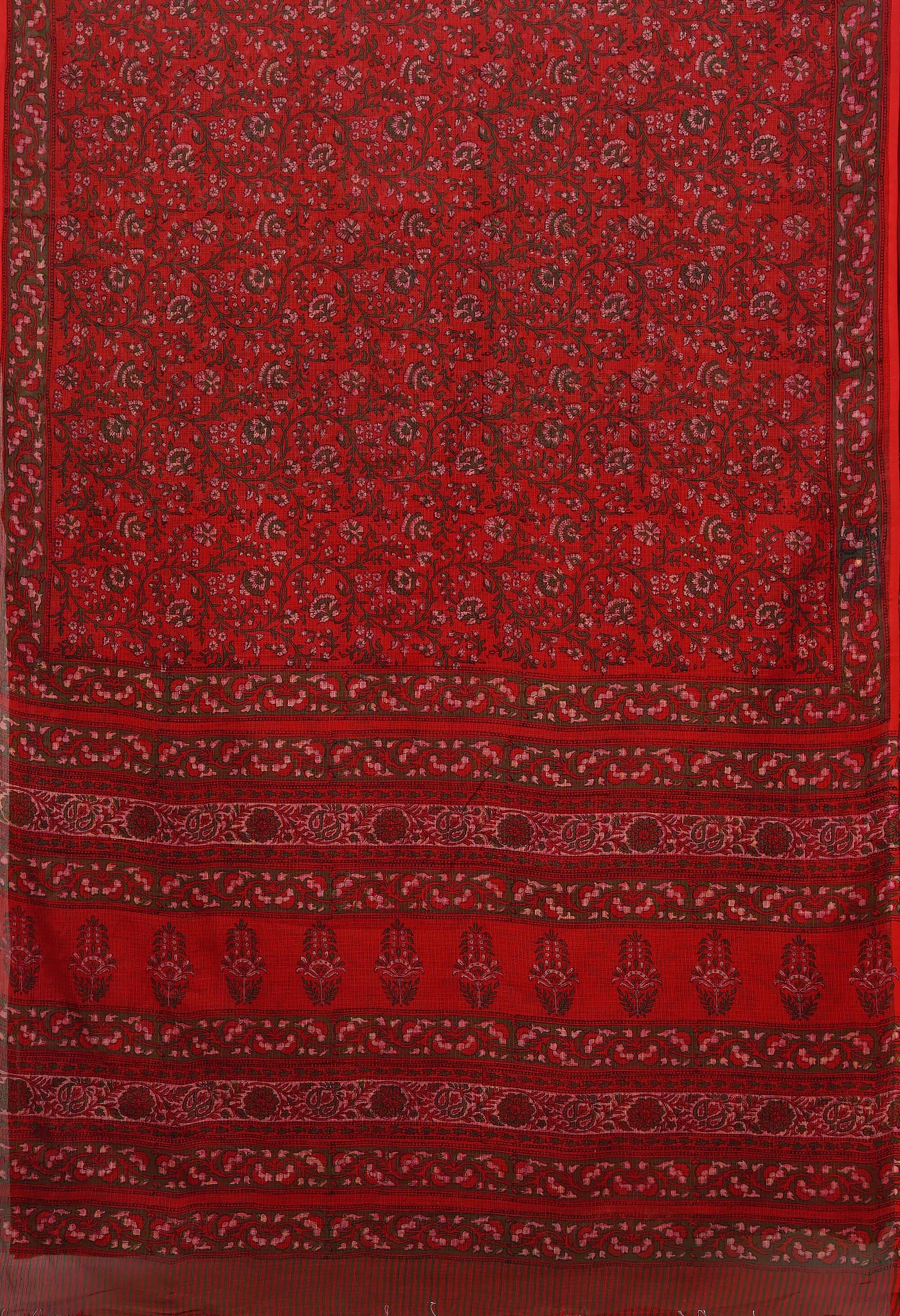 Red Pure Hand Block Printed Kota Saree-UNM80347