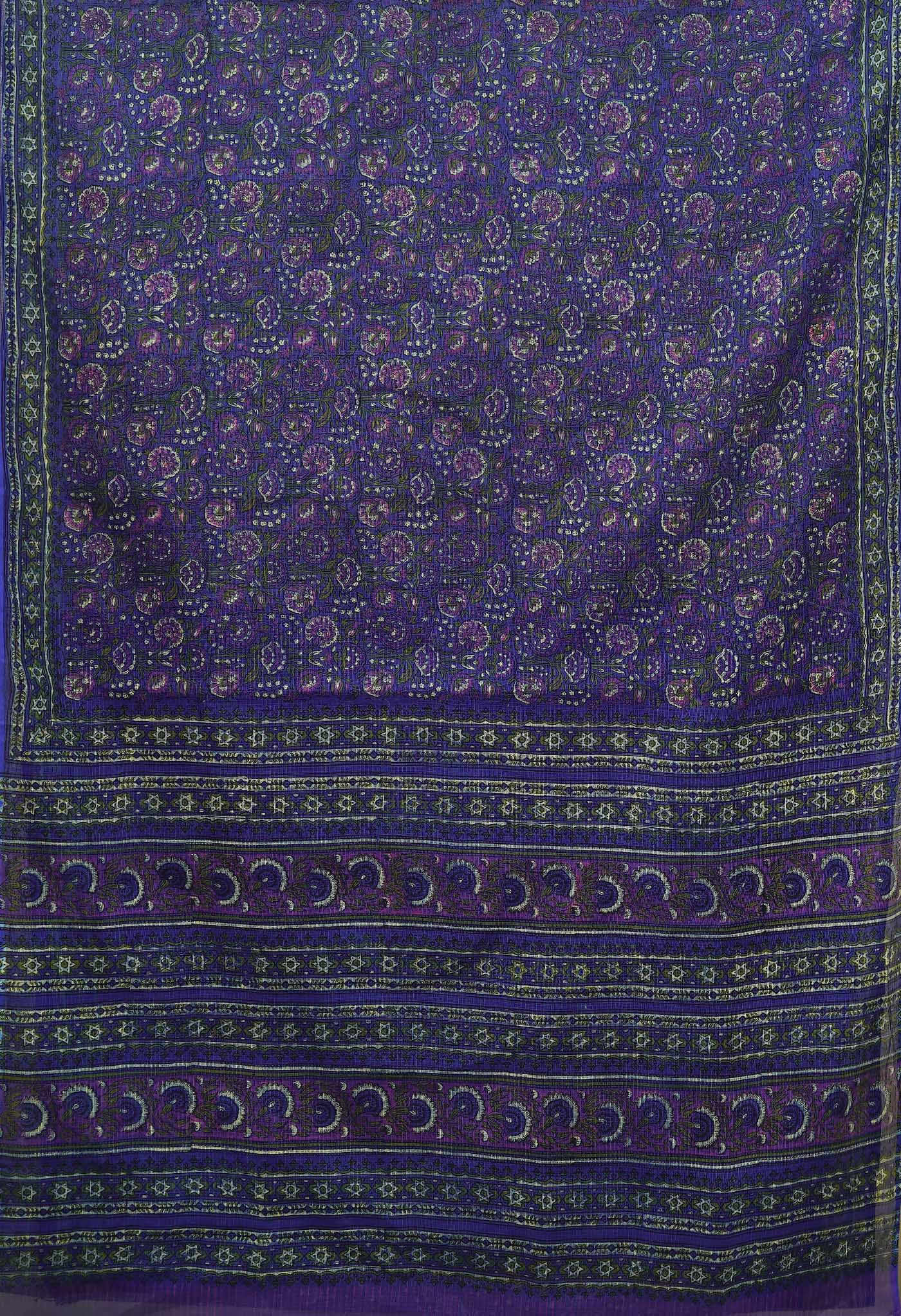 Blue Pure Hand Block Printed Kota Saree-UNM80349