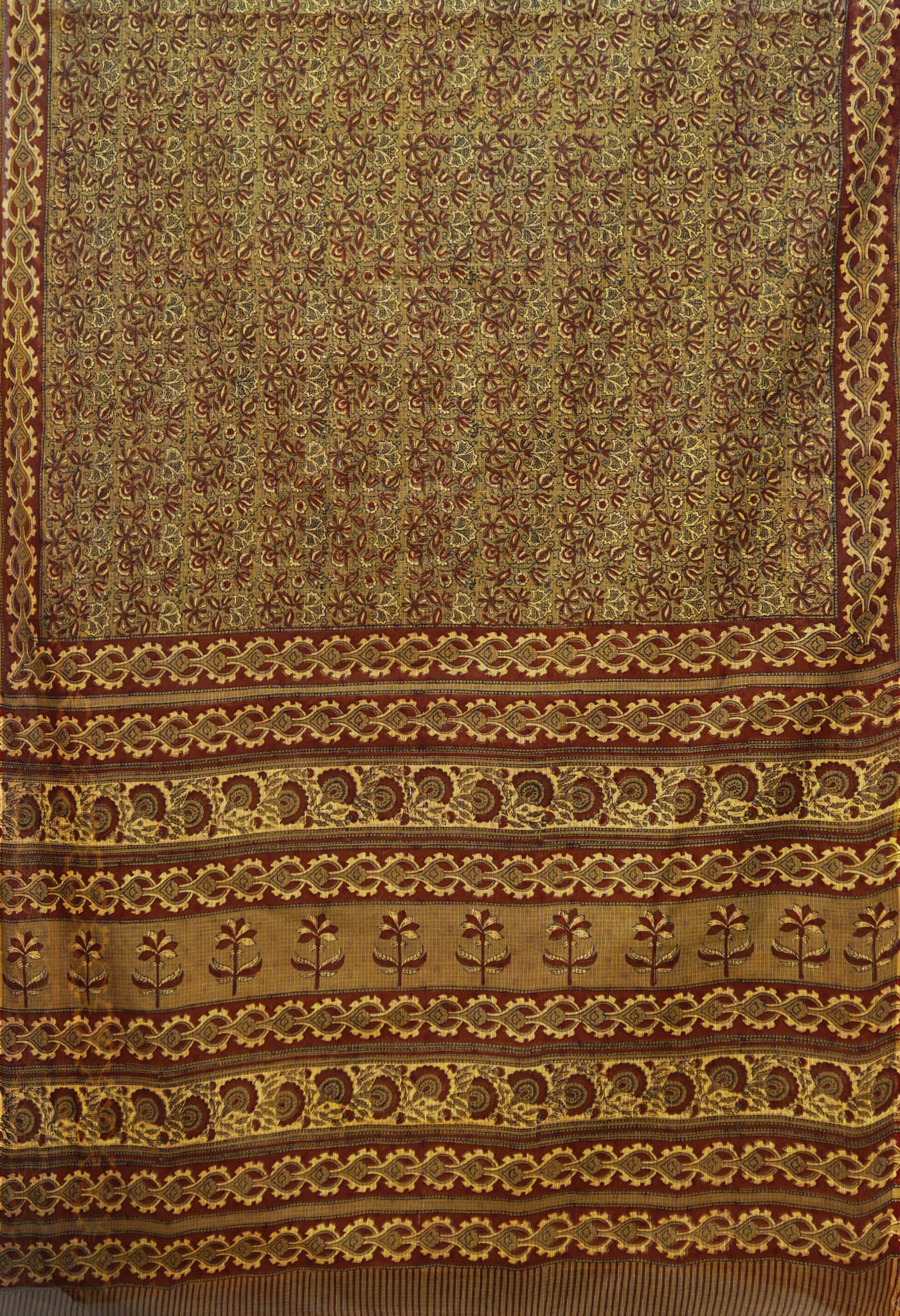 Olive Green Pure Hand Block Printed Kota Saree-UNM80353