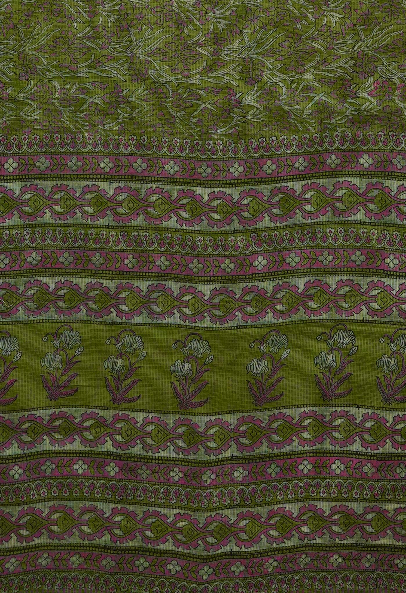 Green Pure Hand Block Printed Kota Saree-UNM80358