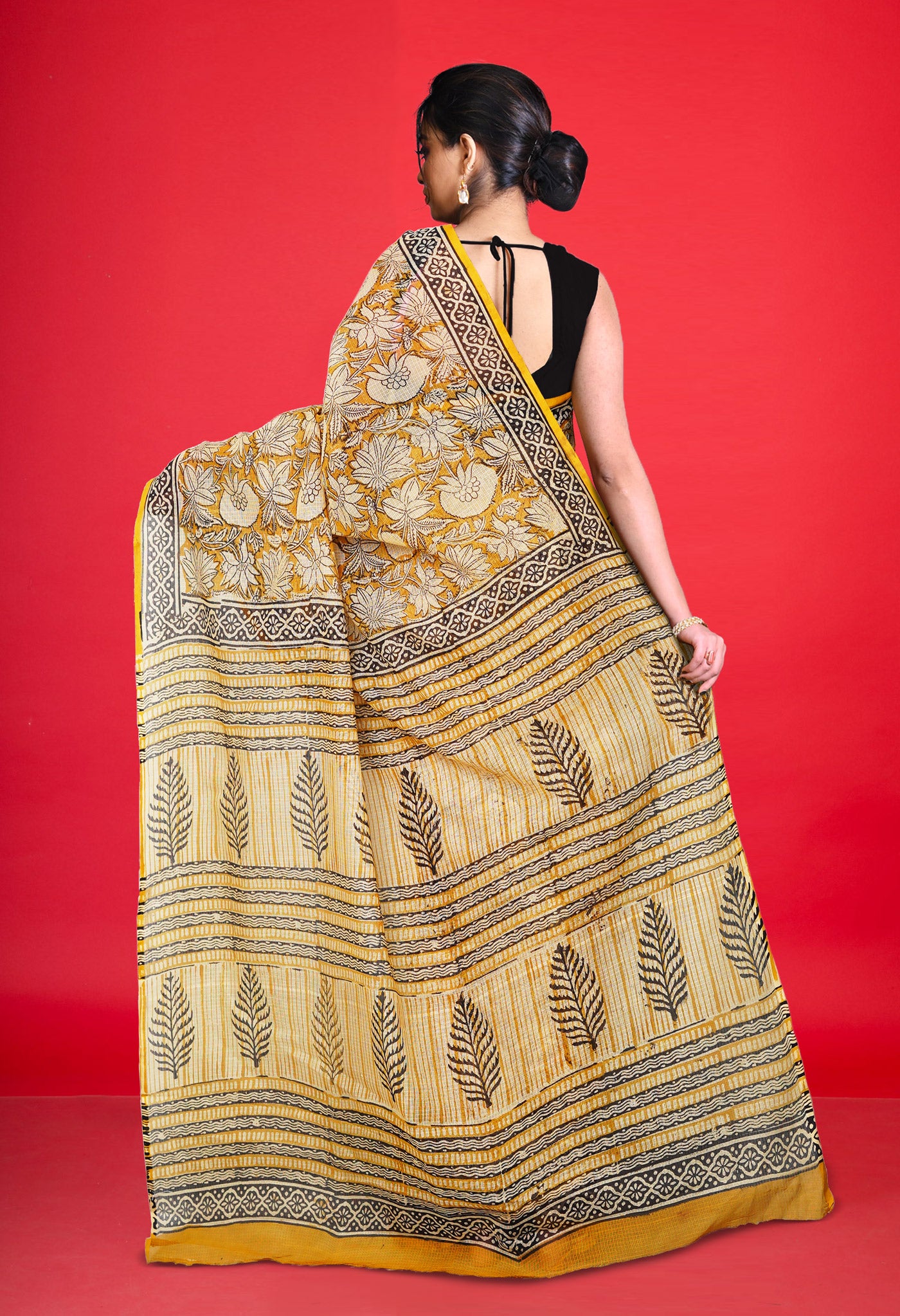 Yellow Pure Bagru Block Printed Kota Saree-UNM80371