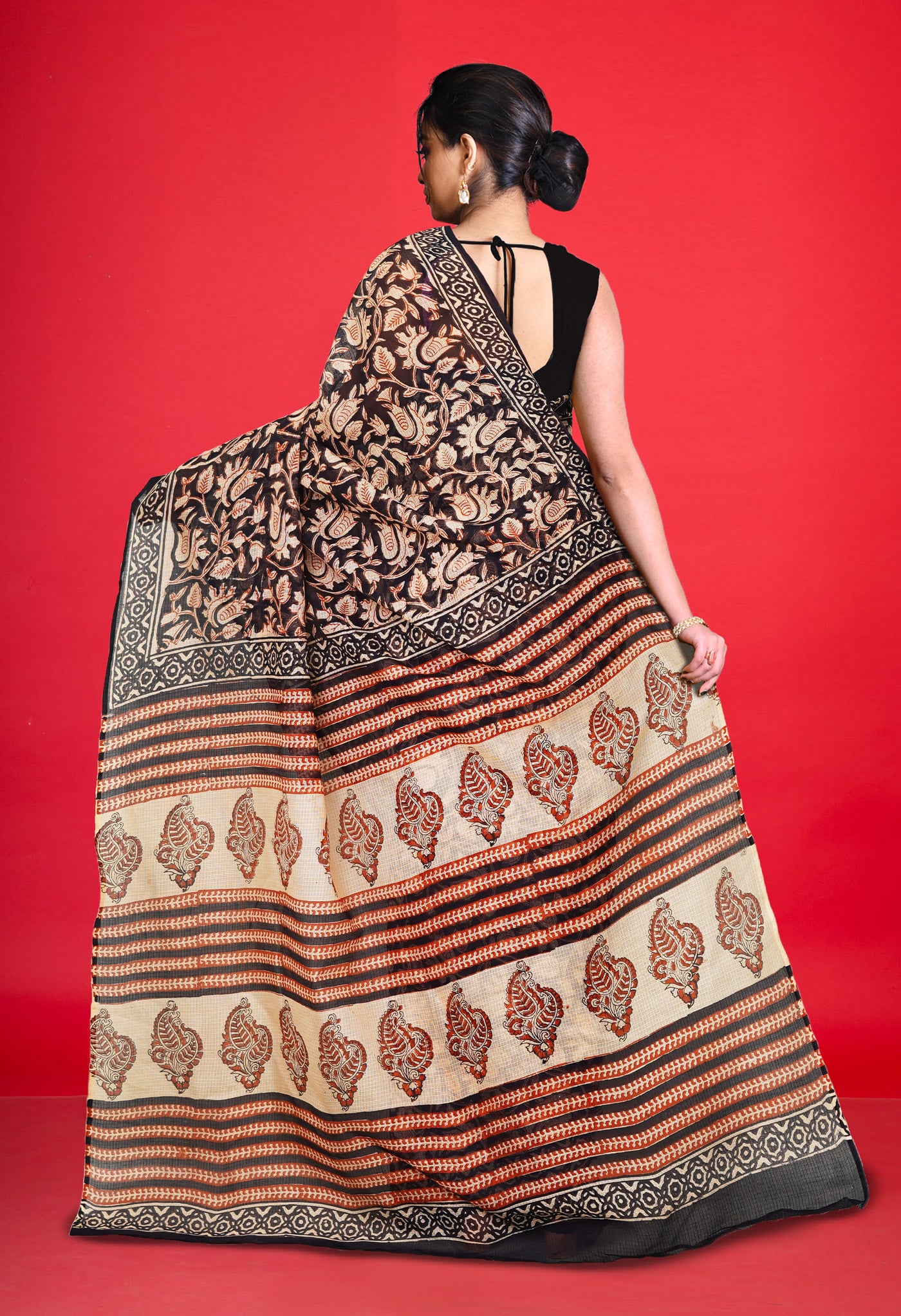 Black Pure Bagru Block Printed Kota Saree-UNM80373