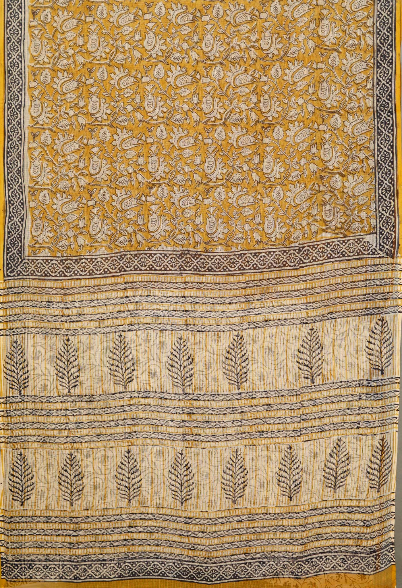 Yellow Pure Bagru Block Printed Kota Saree-UNM80377