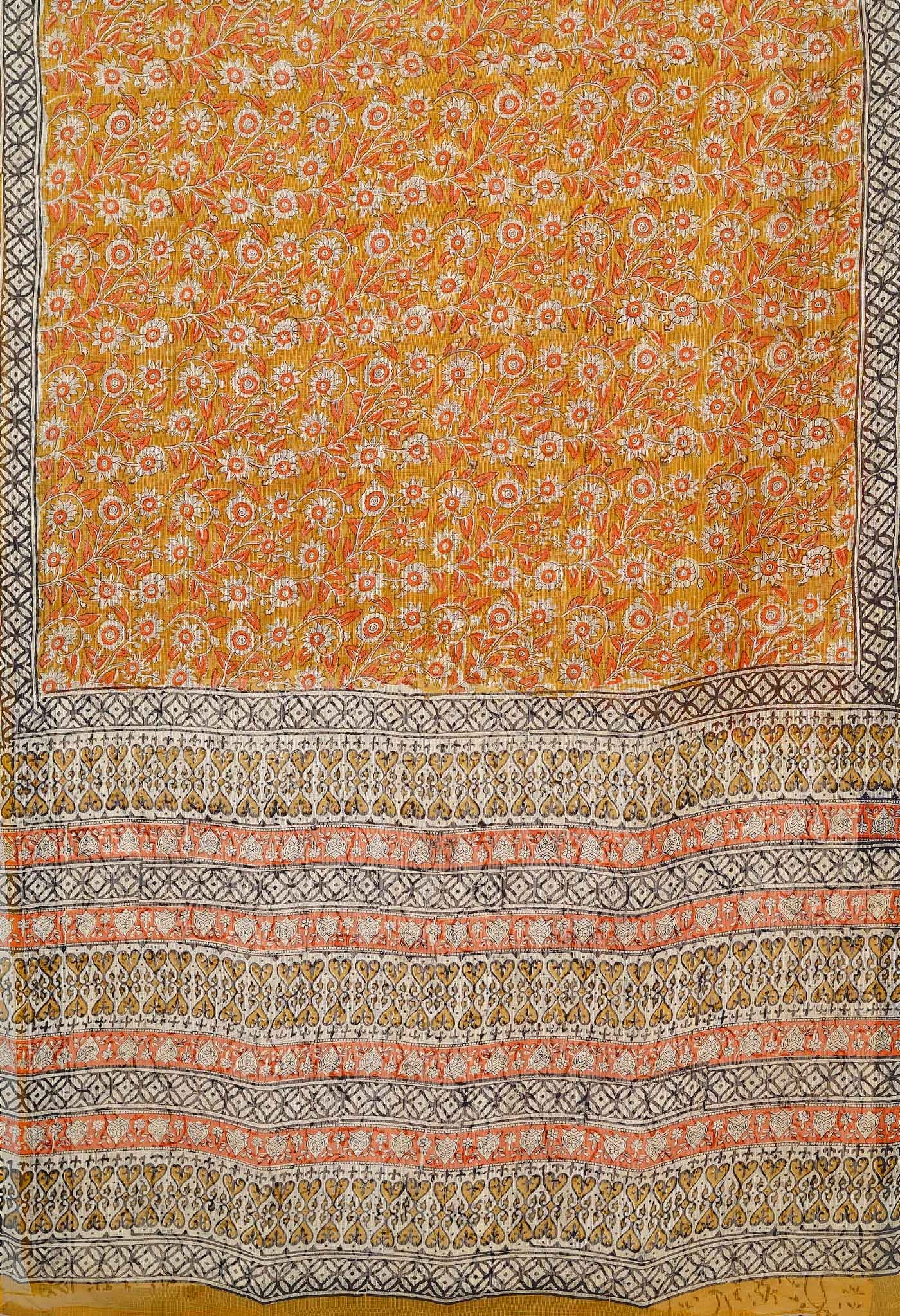 Yellow Pure Bagru Block Printed Kota Saree-UNM80378