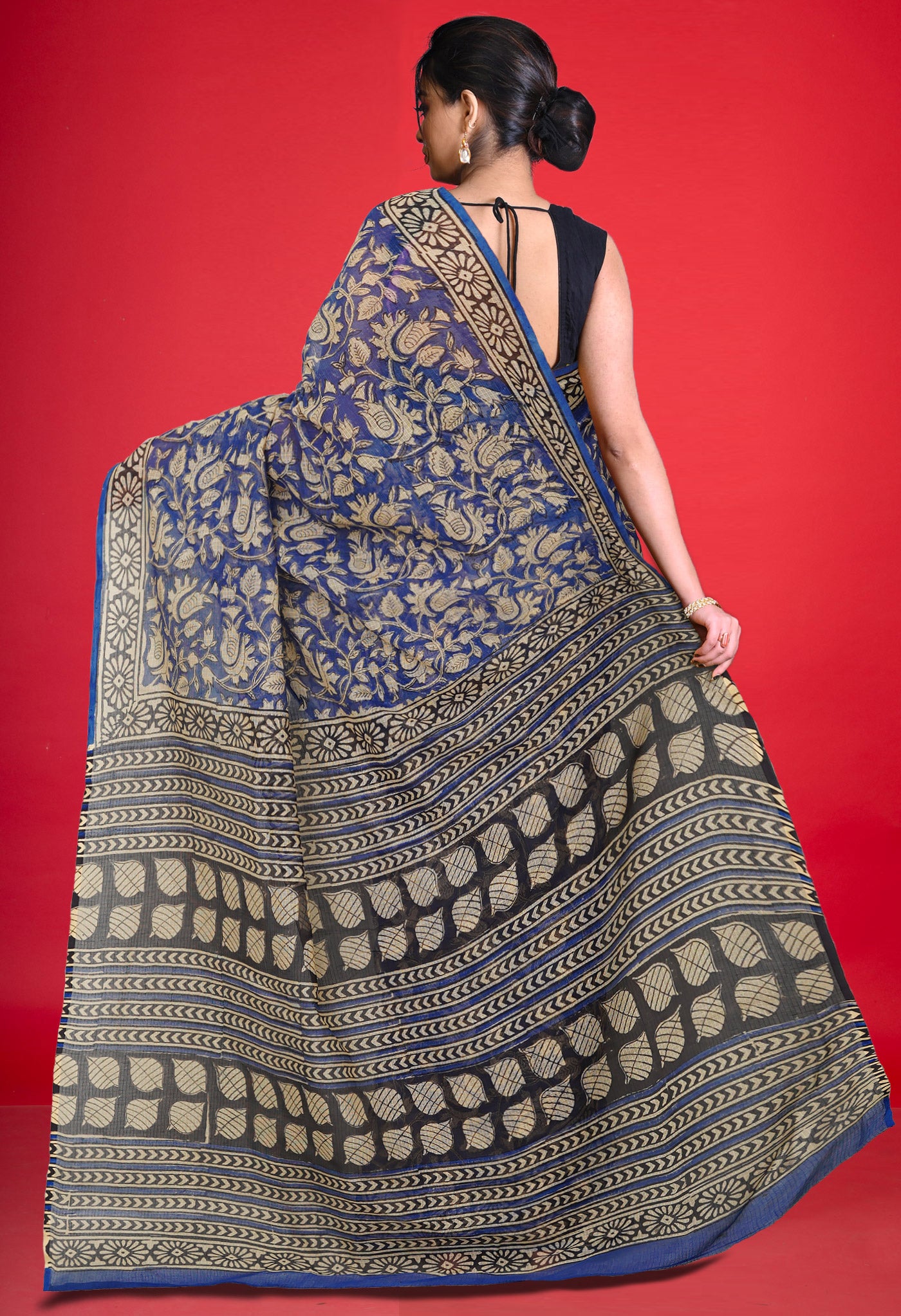 Blue Pure Bagru Block Printed Kota Saree-UNM80381