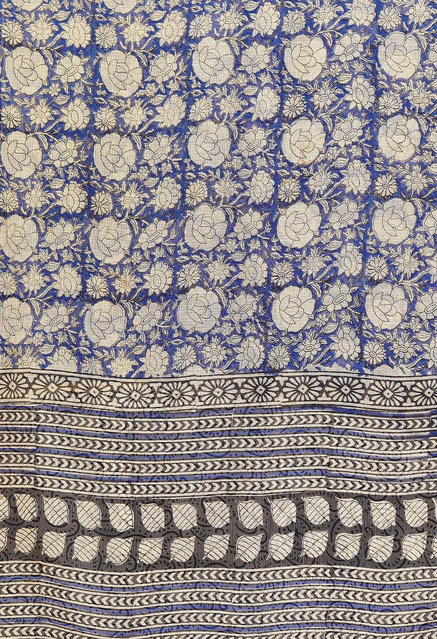 Blue Pure Ajrakh Block Printed Kota Saree-UNM80384