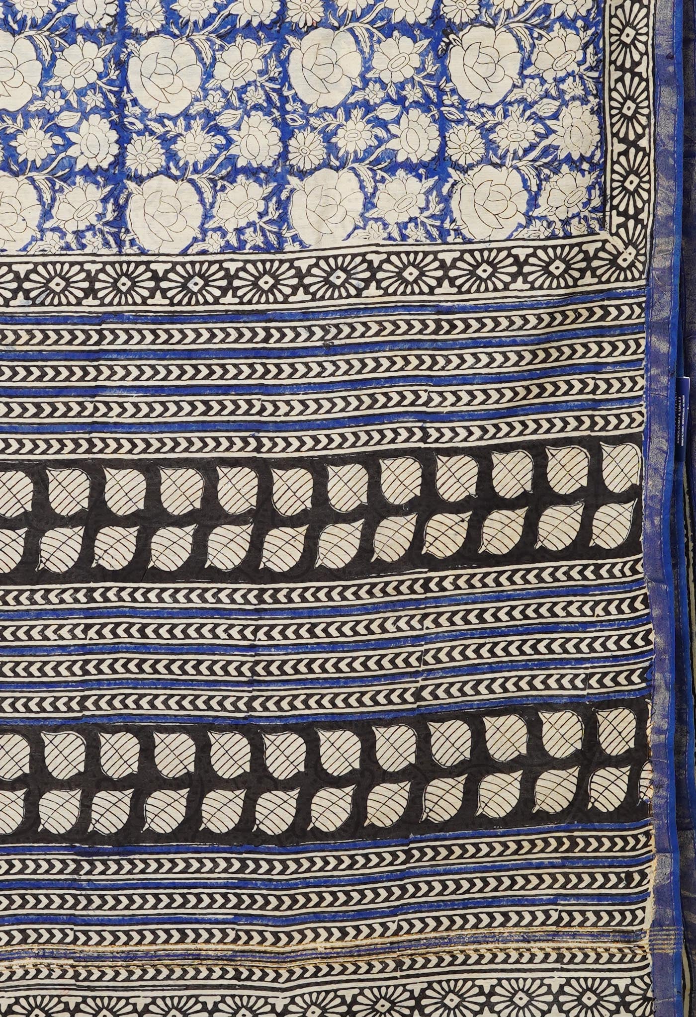 Blue Pure Bagru Printed Pashmina Sico Saree-UNM80395