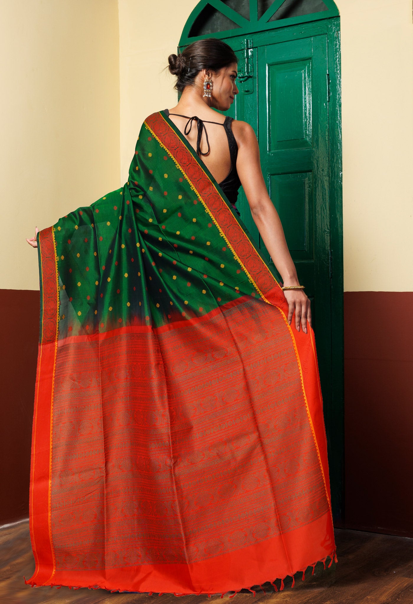 Green-Red Pure Handloom Assam Sico Saree-UNM80420