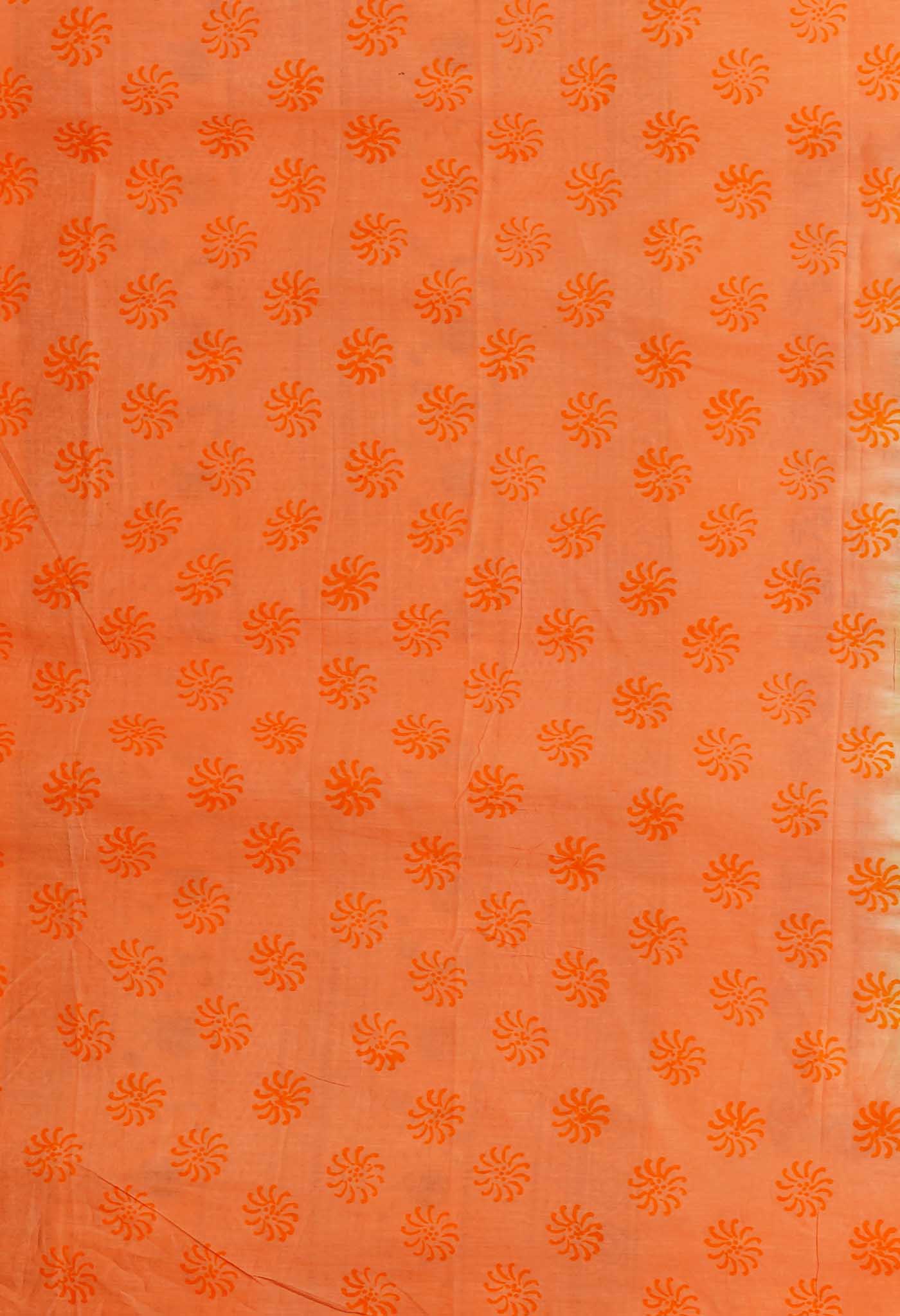 Green-Orange Pure Hand Block Printed Soft Cotton Saree-UNM80444