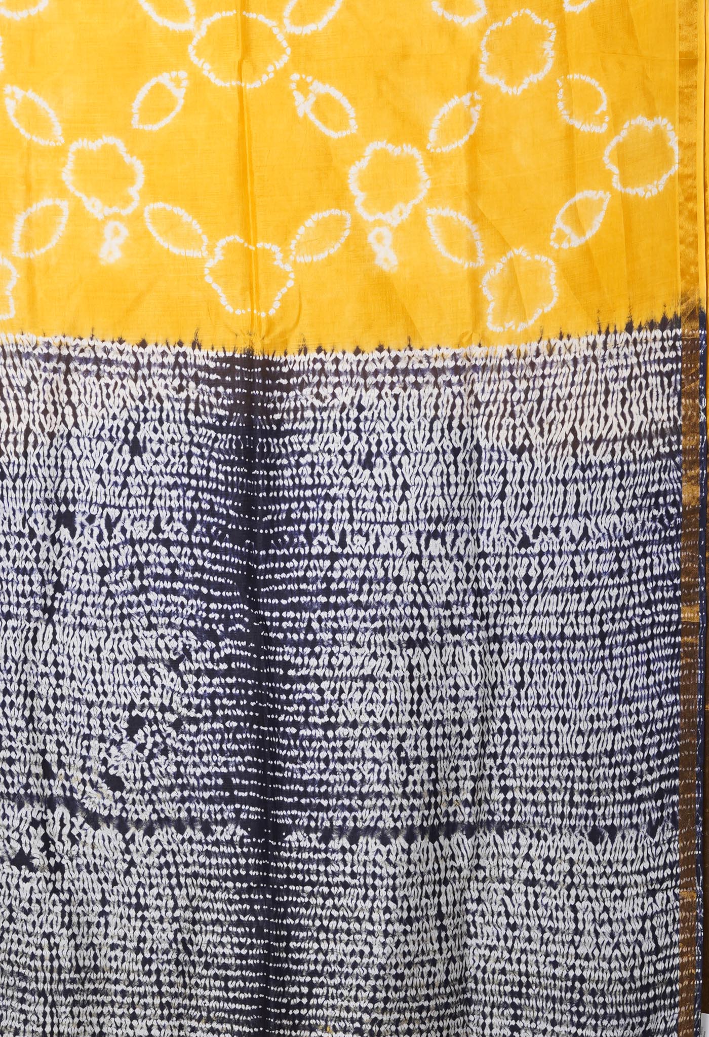 YellowNavy Blue Pure  Tie And Dye Shibori Printed Soft Silk Saree-UNM80479