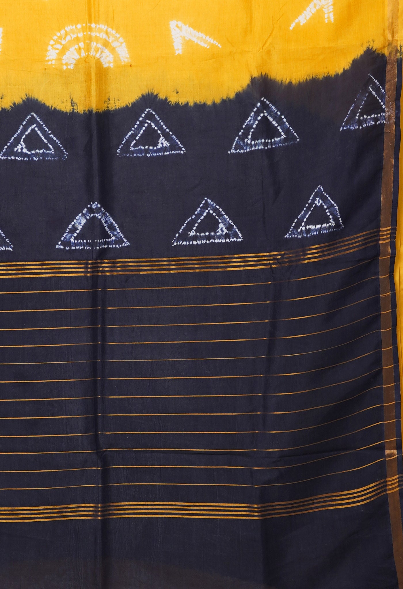 YellowNavy Blue Pure  Tie And Dye Shibori Printed Soft Silk Saree-UNM80482