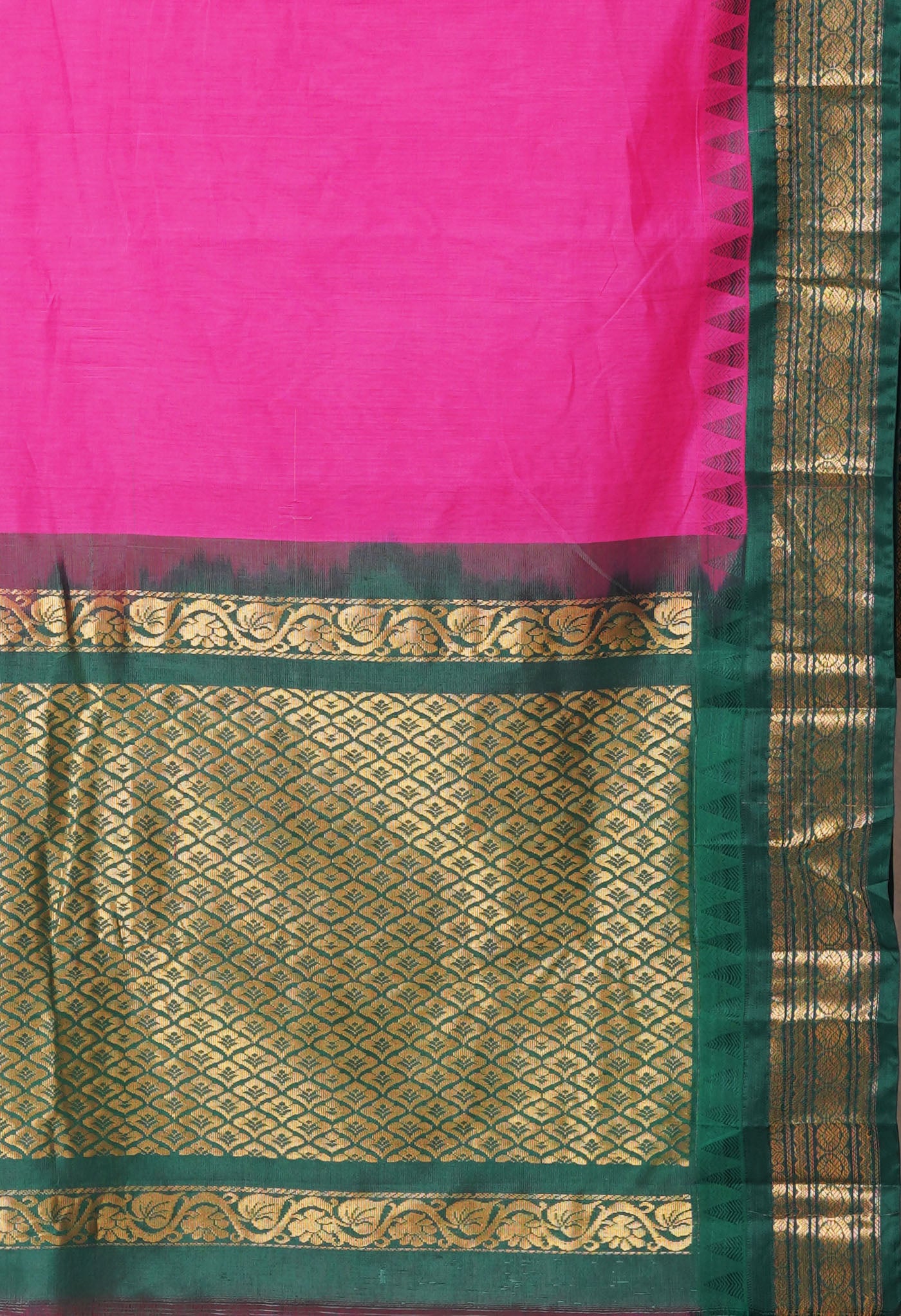 Pink -Green Pure Handloom Gadwal Cotton Saree-UNM80491