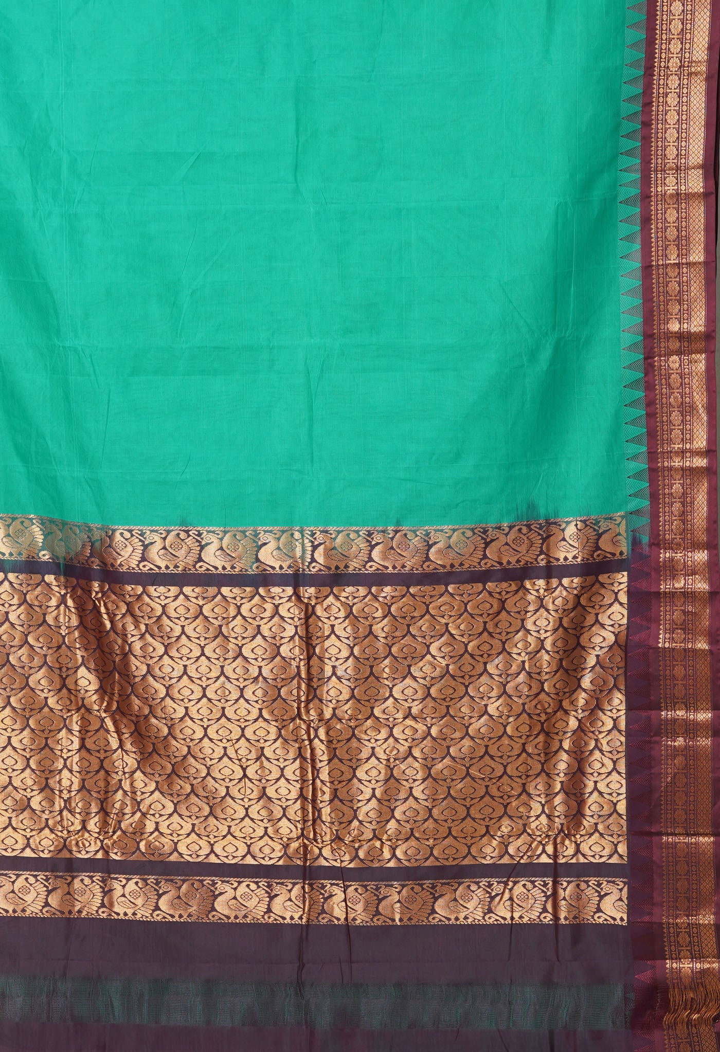 Green-Brown Pure Handloom Gadwal Cotton Saree-UNM80493