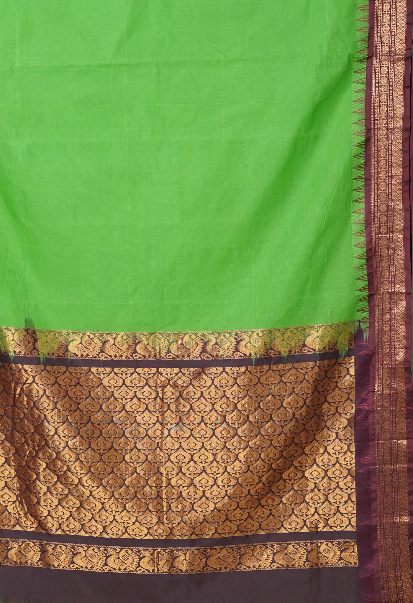 Green-Brown Pure Handloom Gadwal Cotton Saree-UNM80495