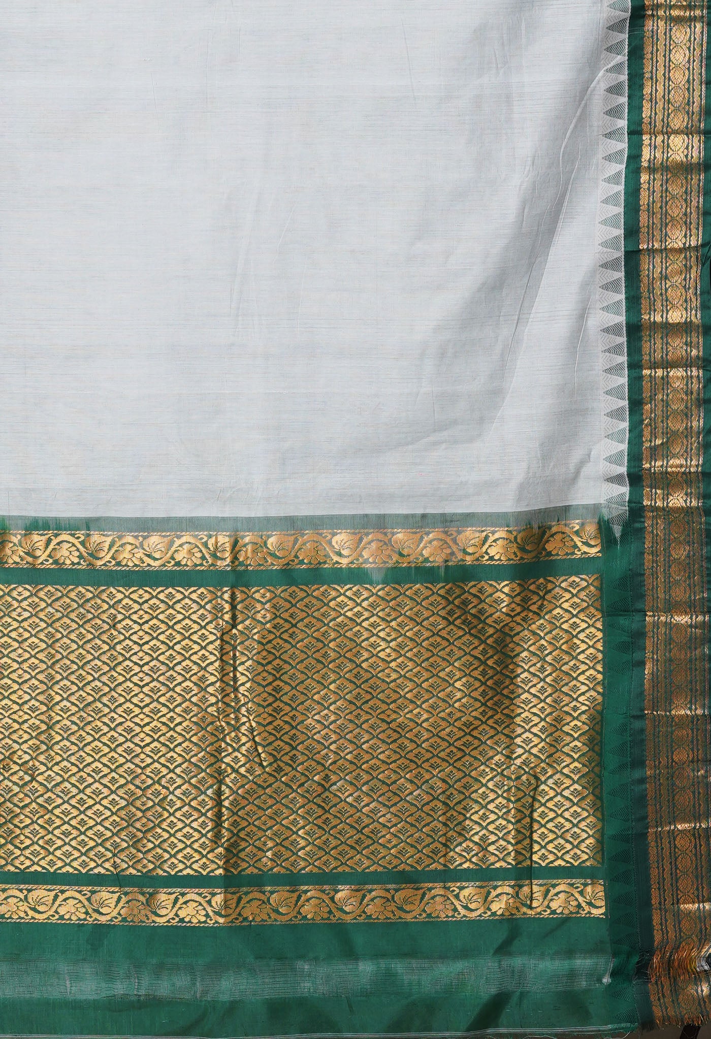 Grey-Green Pure Handloom Gadwal Cotton Saree-UNM80499