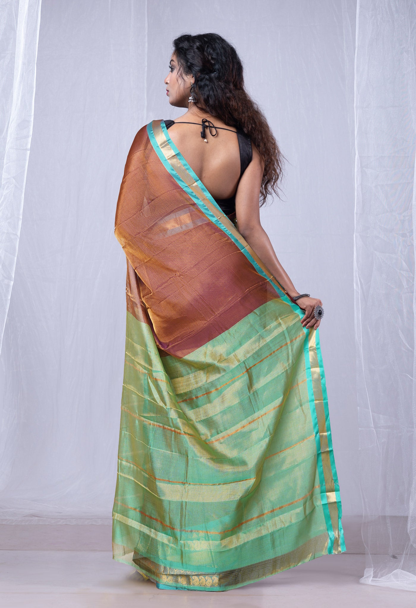 Purple-Green Pure Handloom Gadwal Soft Silk Saree-UNM80506