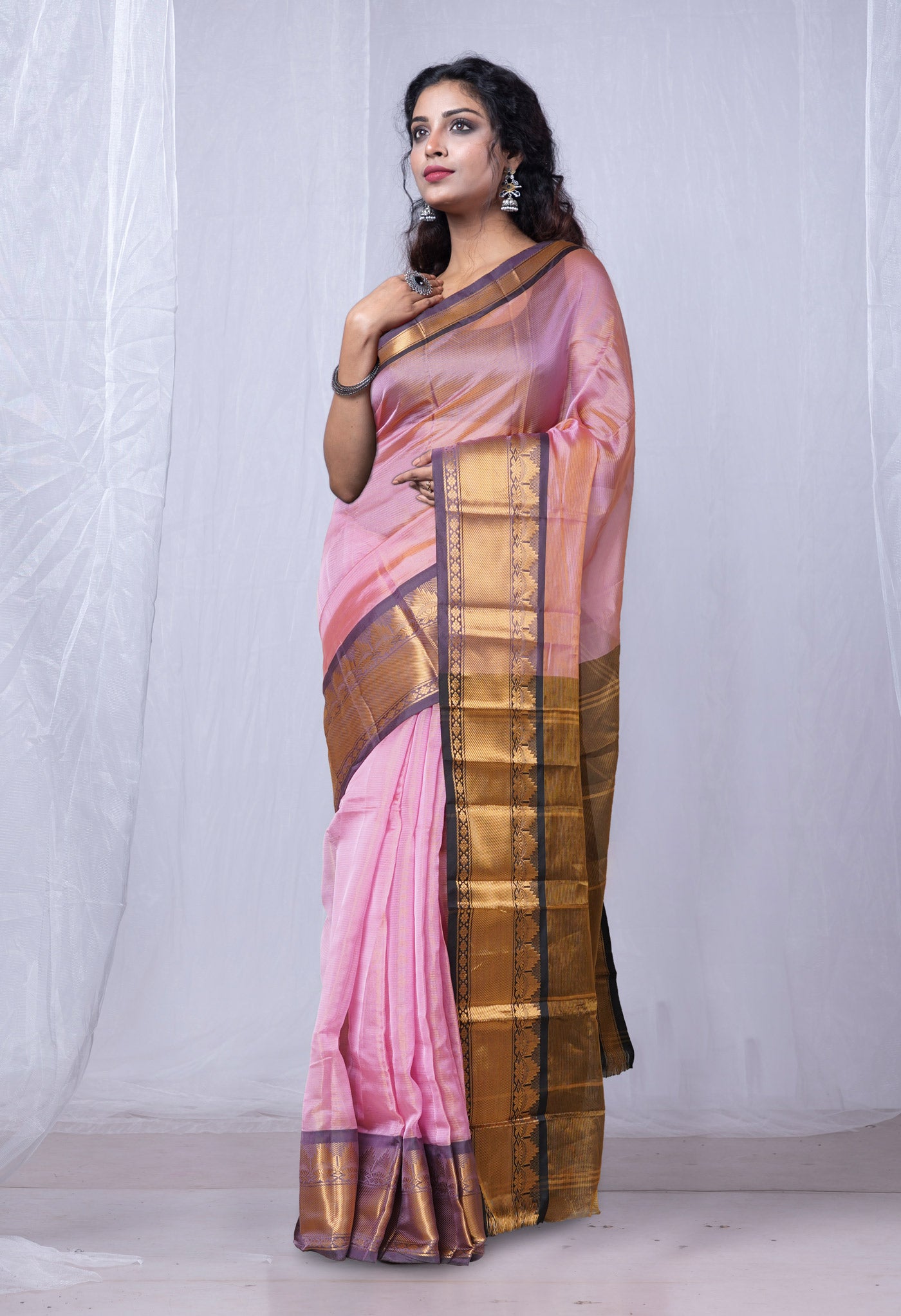 Pink-Black Pure Handloom Gadwal Soft Silk Saree-UNM80509