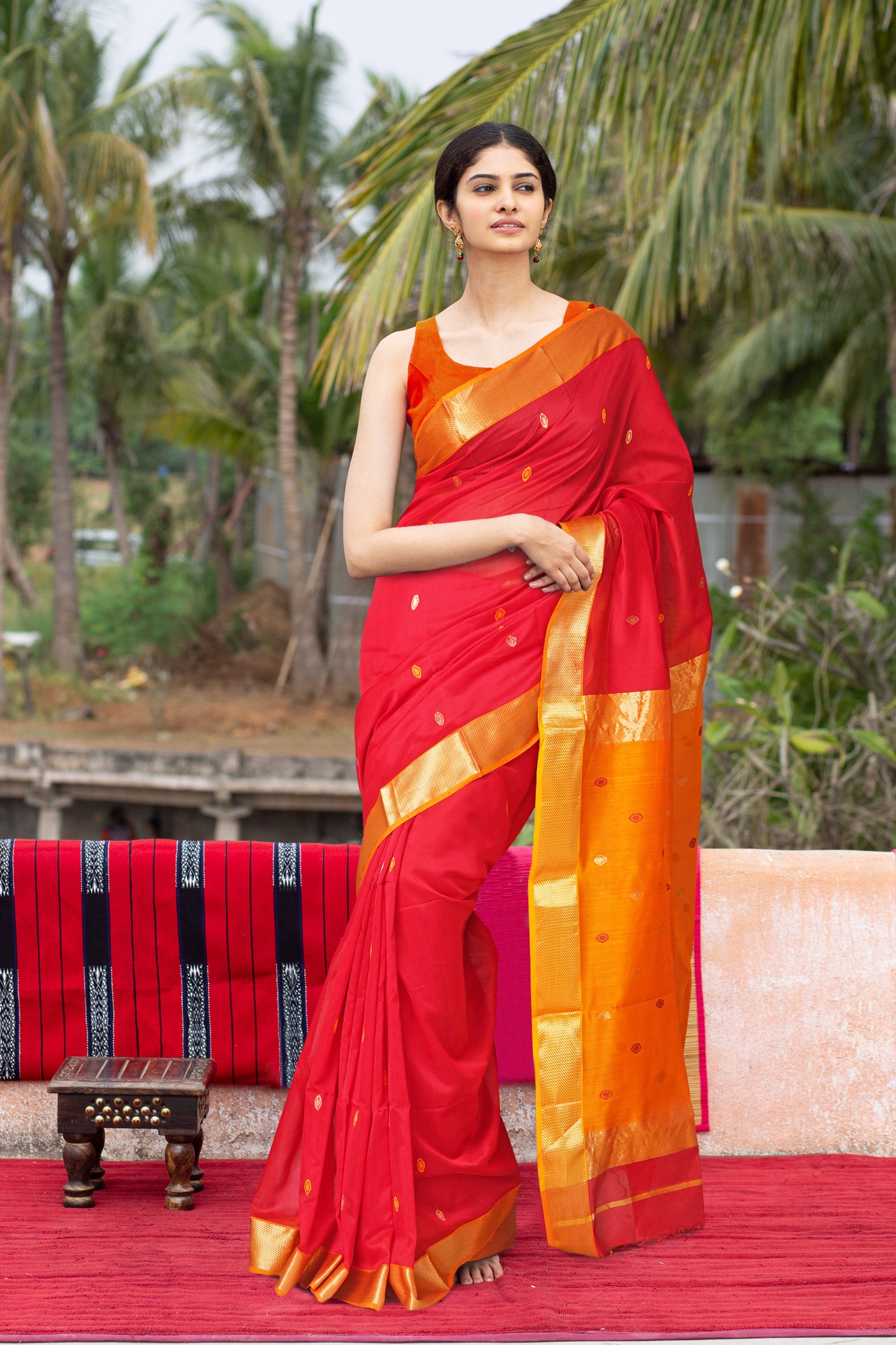 Red-Yellow Pure Handloom Maheshwari Sico Saree-UNM80512