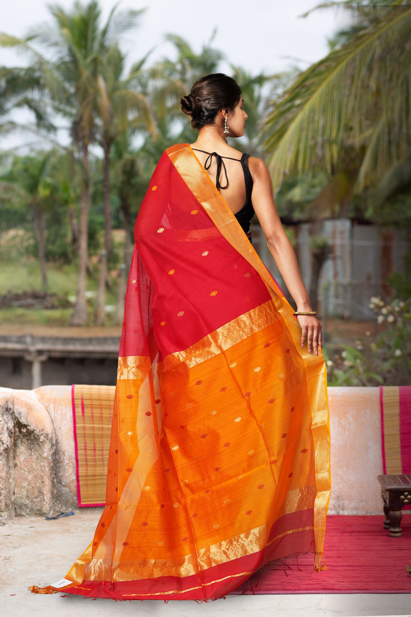 Red-Yellow Pure Handloom Maheshwari Sico Saree-UNM80512