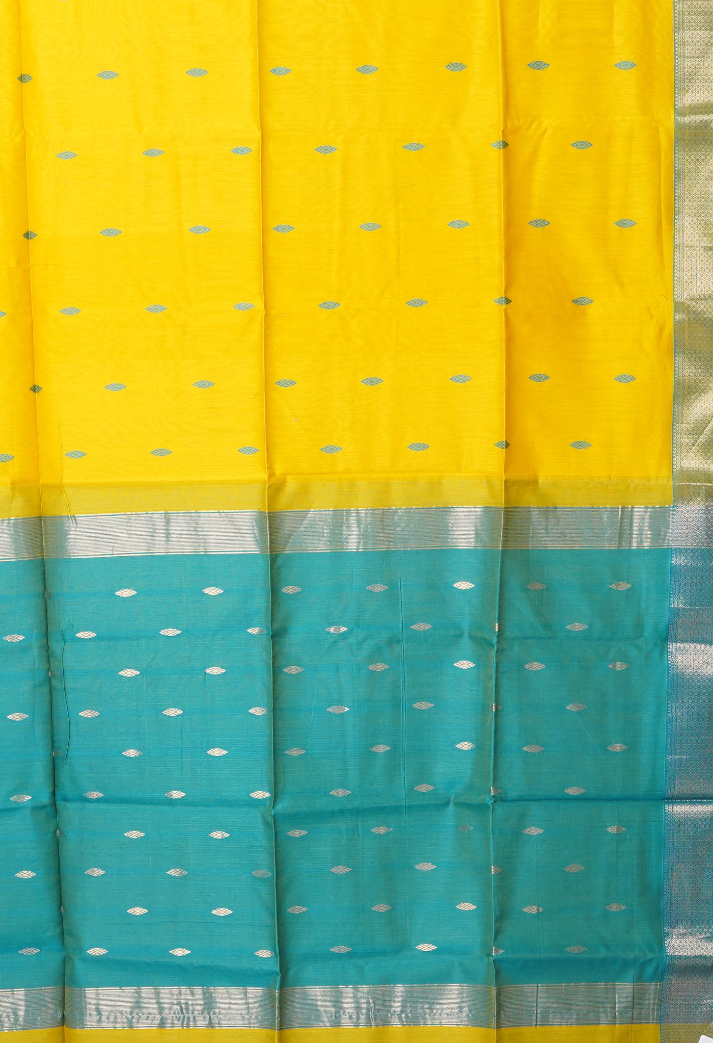 Yellow-Blue Pure Handloom Maheshwari Sico Saree-UNM80513