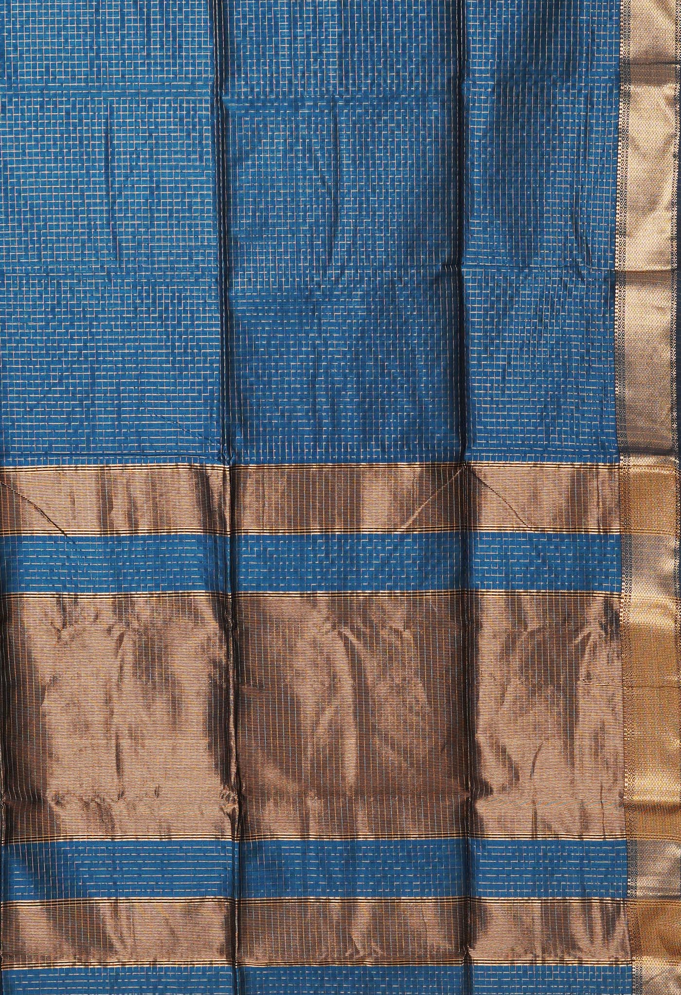 Peacock Blue Pure Handloom Maheshwari With Checks Weaving Sico Saree-UNM80517