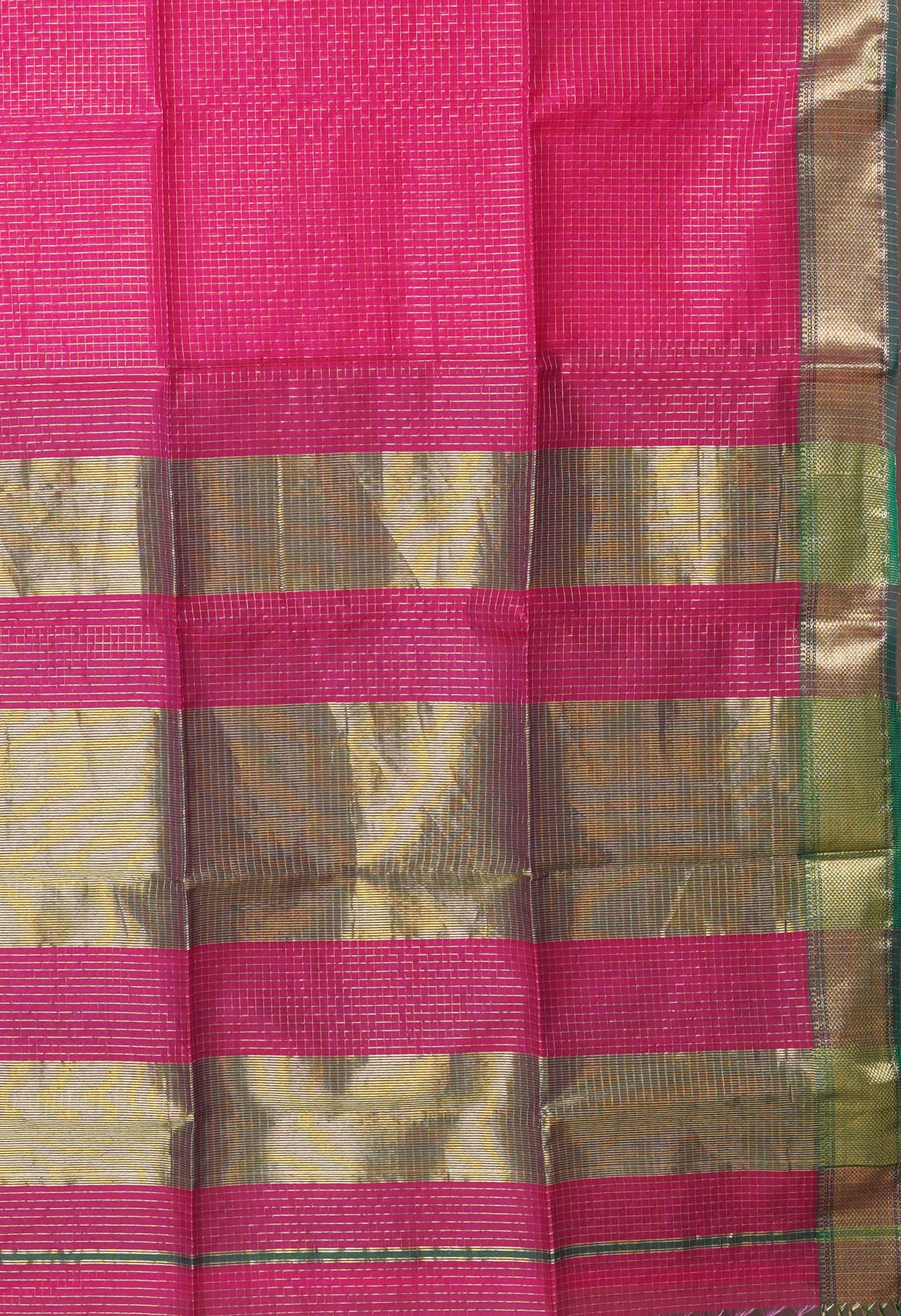 Pink Pure Handloom Maheshwari With Checks Weaving Sico Saree-UNM80524