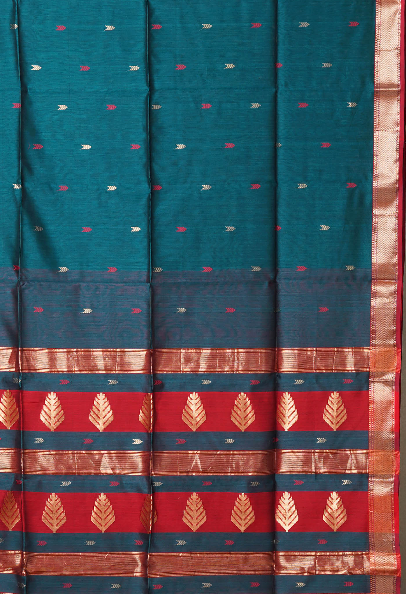 Peacock Green-Maroon Pure Handloom Maheshwari Sico Saree-UNM80527