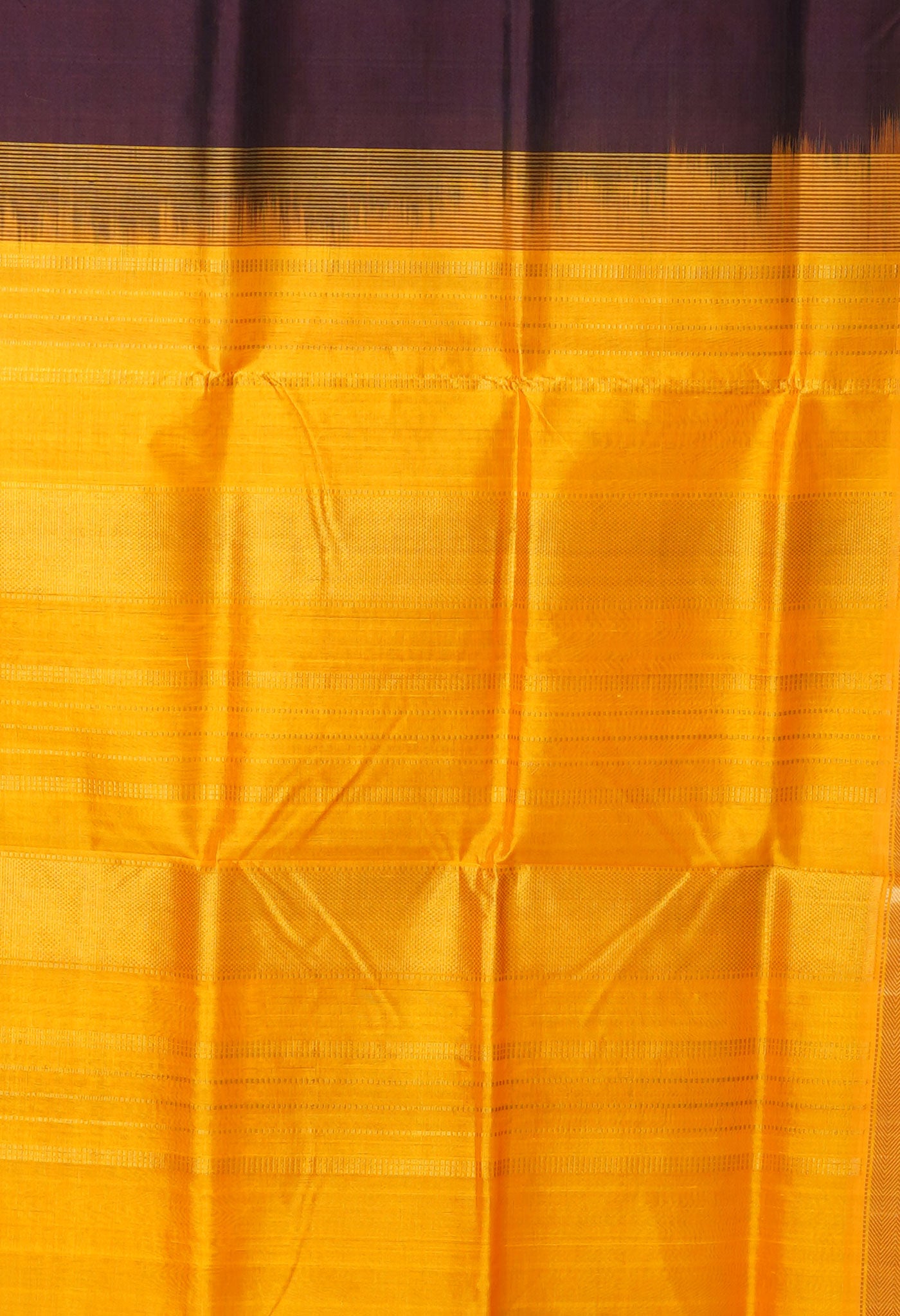 Dark Chocolate Brown-Yellow Pure Handloom Assam Sico Saree-UNM80533