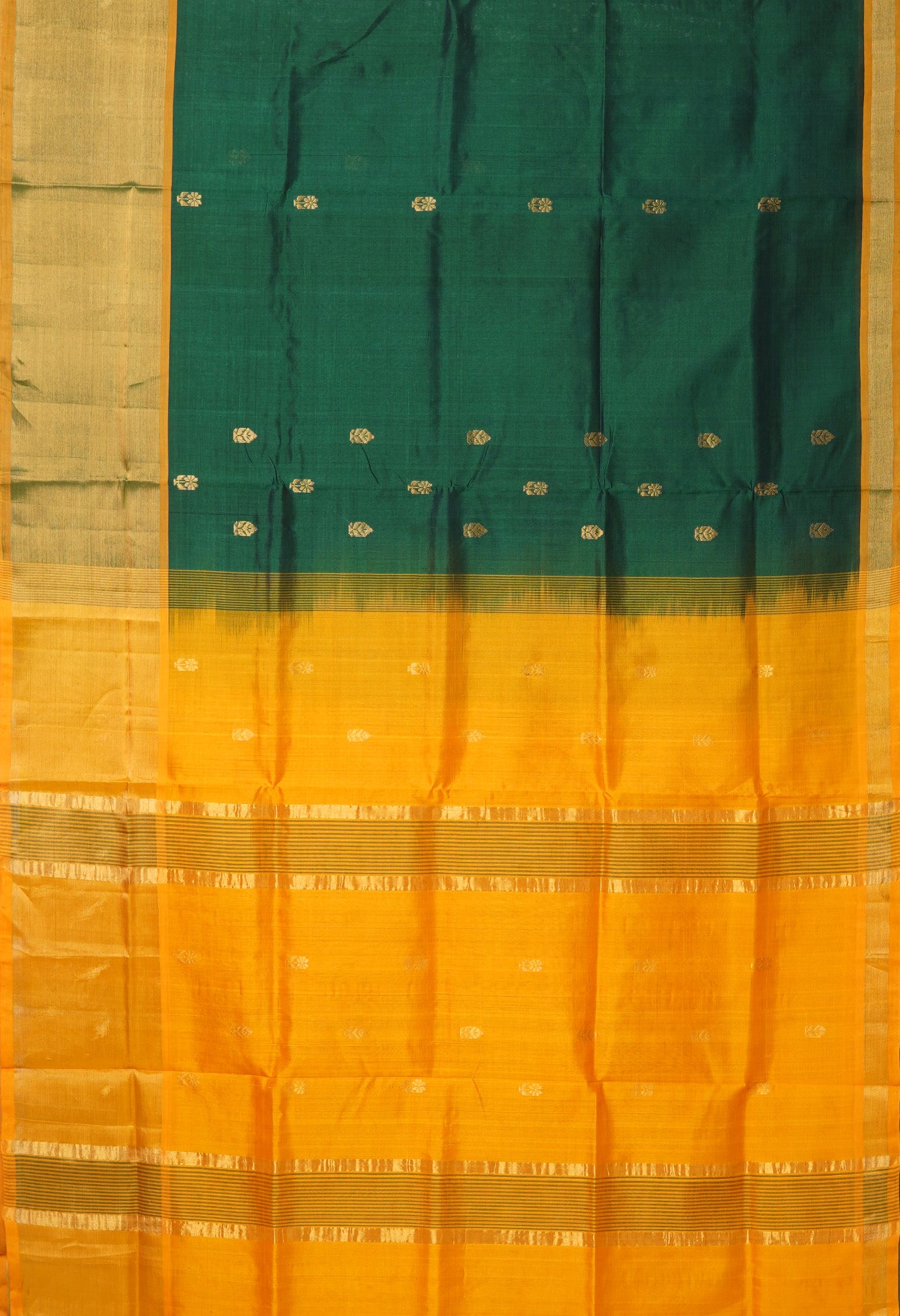 Dark Green-Yellow Pure Handloom Assam Sico Saree-UNM80537