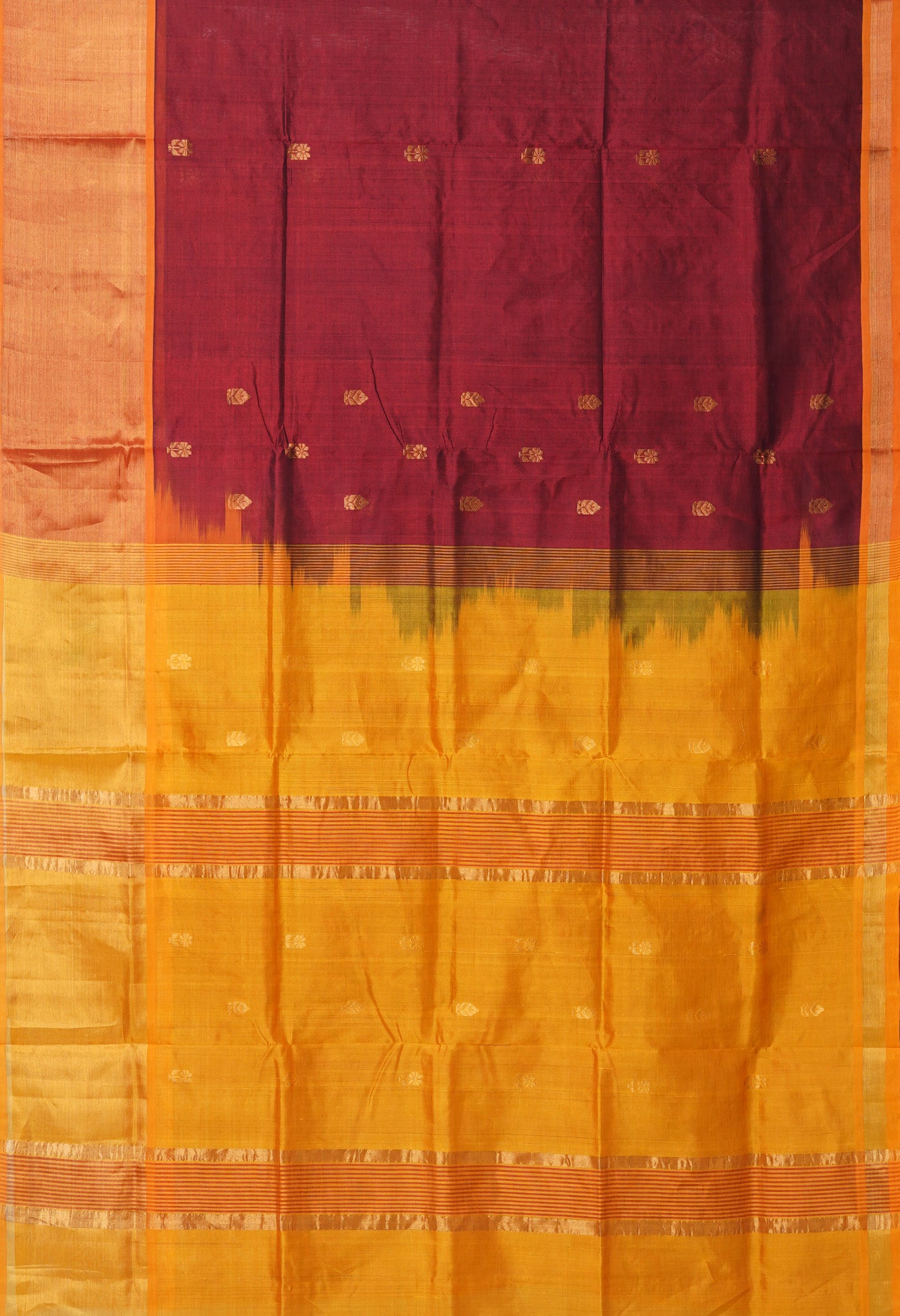 Maroon-Yellow Pure Handloom Assam Sico Saree-UNM80538