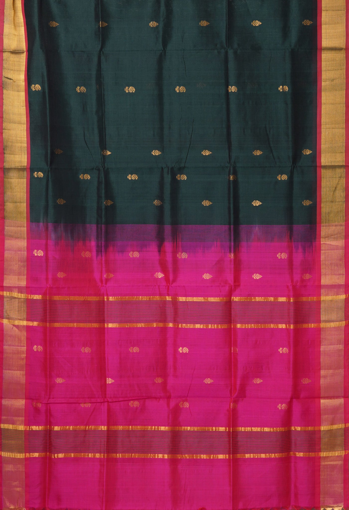 Dark Green-Pink Pure Handloom Assam Sico Saree-UNM80539