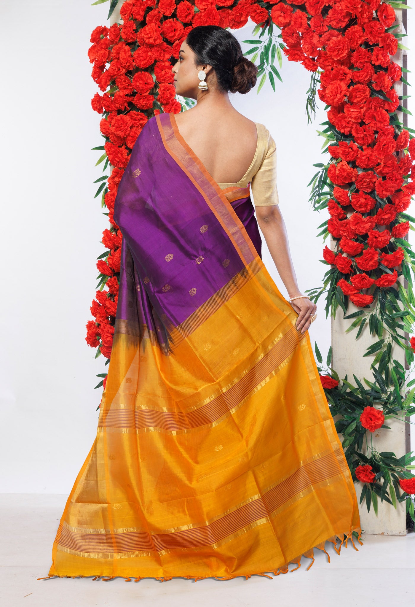 Purple-Yellow Pure Handloom Assam Sico Saree-UNM80541