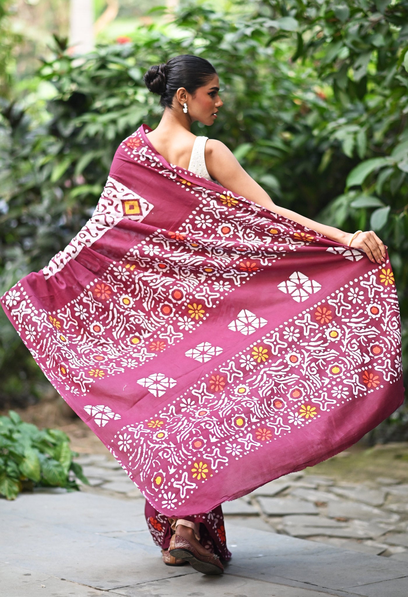 Maroon Pure  Wax Batik Printed Soft Cotton Saree-UNM80557