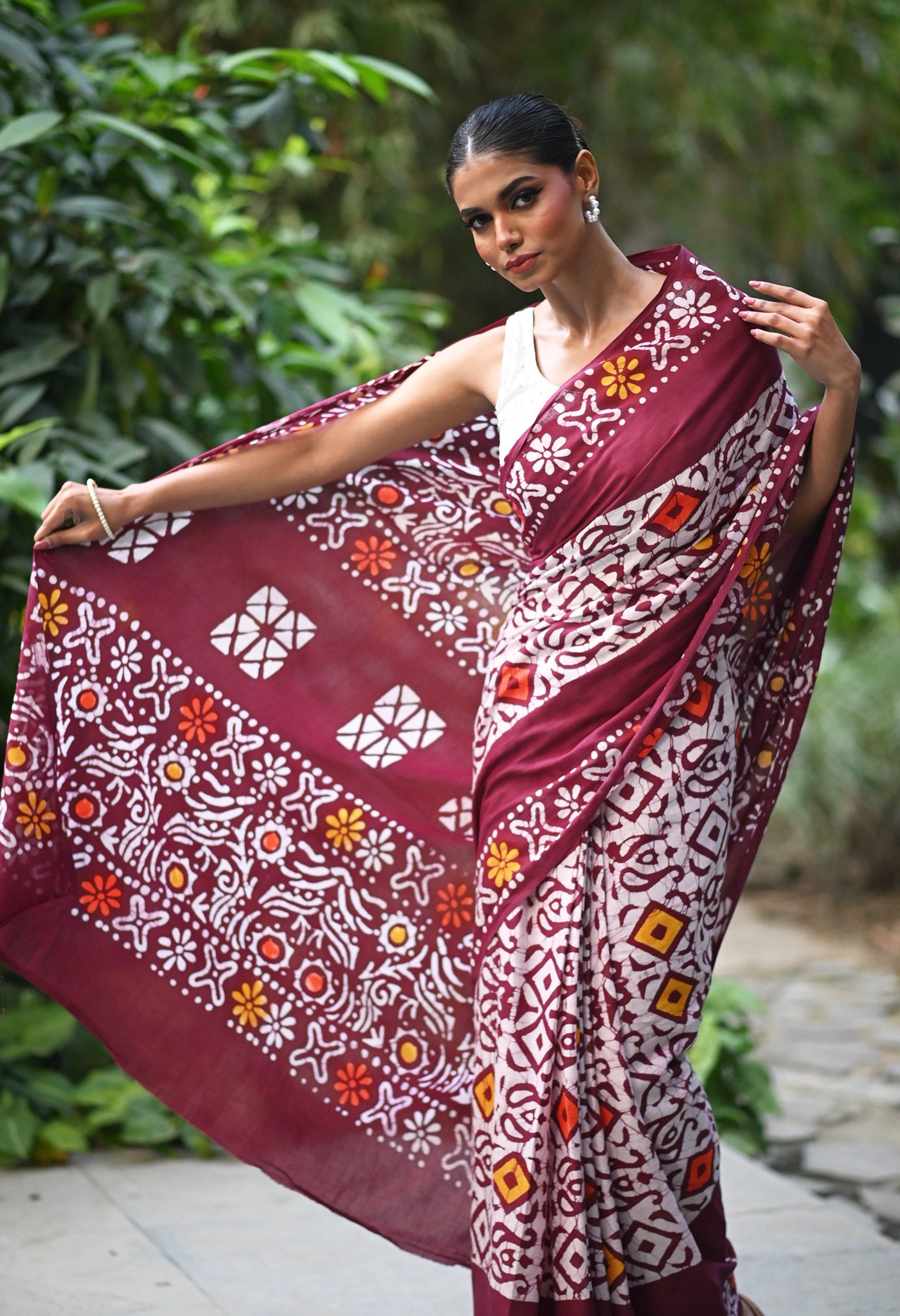 Maroon Pure  Wax Batik Printed Soft Cotton Saree-UNM80557