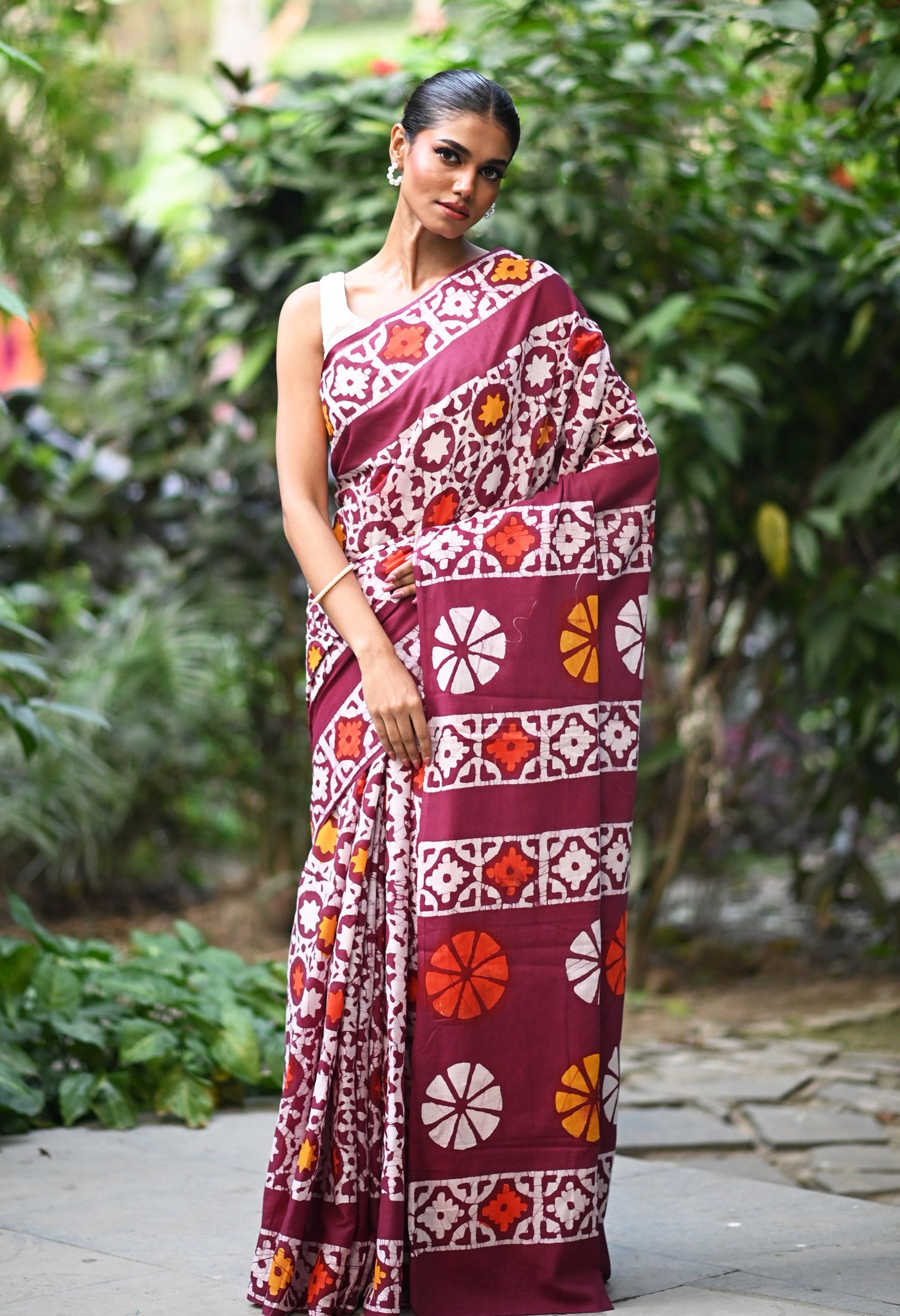 Maroon Pure  Wax Batik Printed Soft Cotton Saree-UNM80563