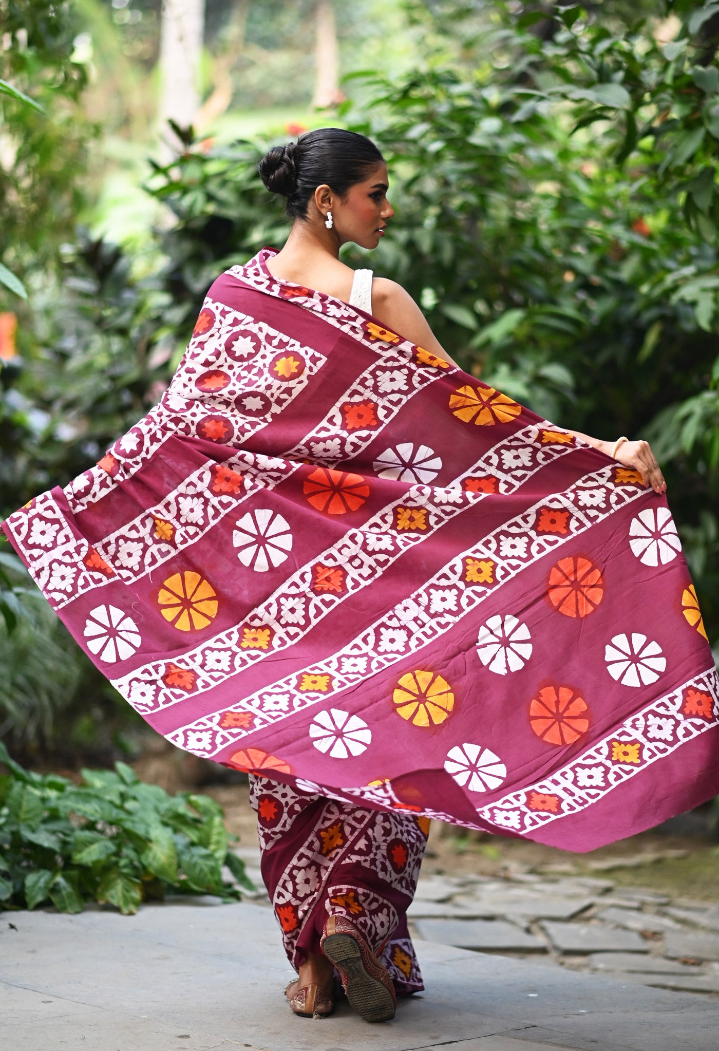 Maroon Pure  Wax Batik Printed Soft Cotton Saree-UNM80563